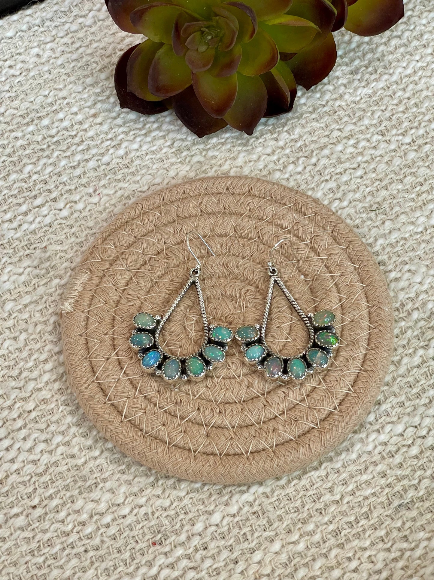Handmade Light Blue Opal & Sterling Silver Dangle Earrings