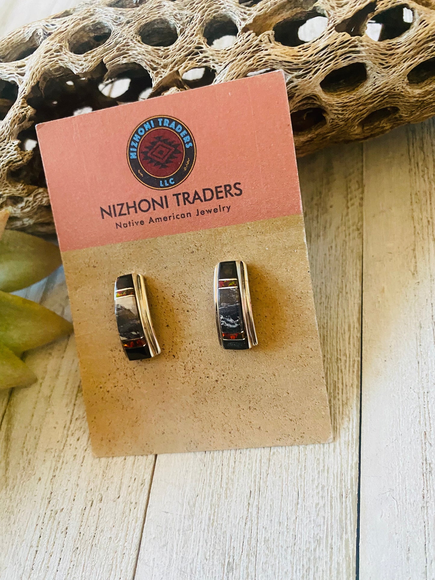 Handcrafted Multi Stone & Sterling Silver Inlay Dangle Earrings Signed