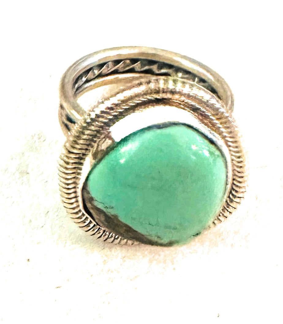 Handcrafted Sterling Silver & Turquoise Ring Size 5
