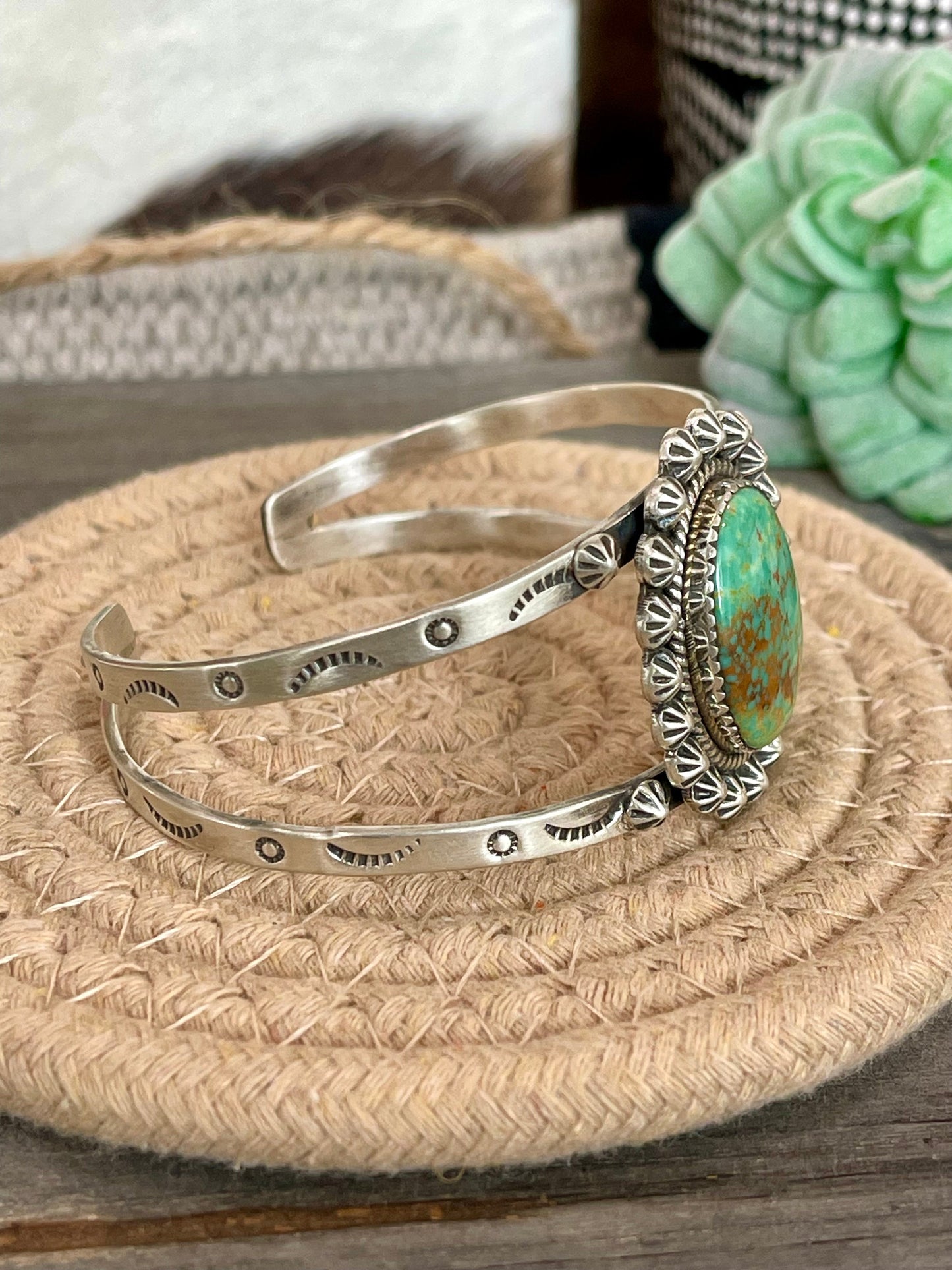 Handmade Sterling Silver & Royston Turquoise Cuff Bracelet