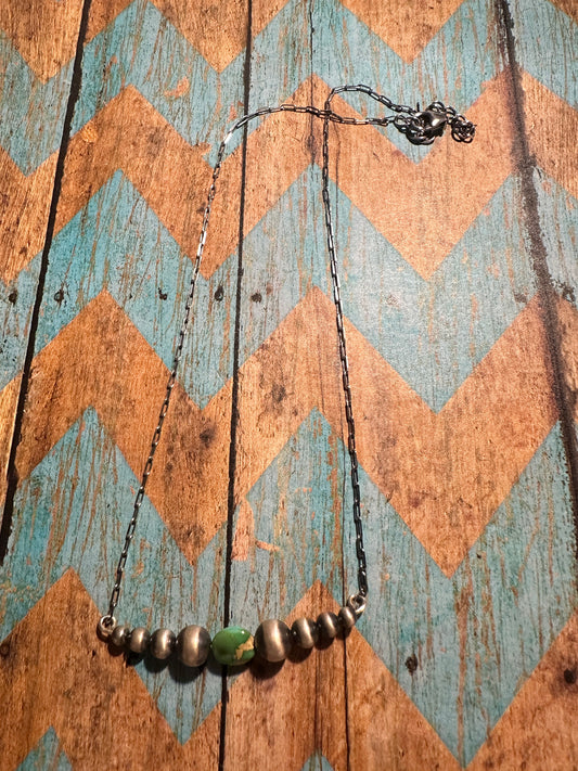 Beautiful Handmade Sterling Silver & Sonoran Mountain Turquoise Handcrafted Pearl Style Beaded Necklace