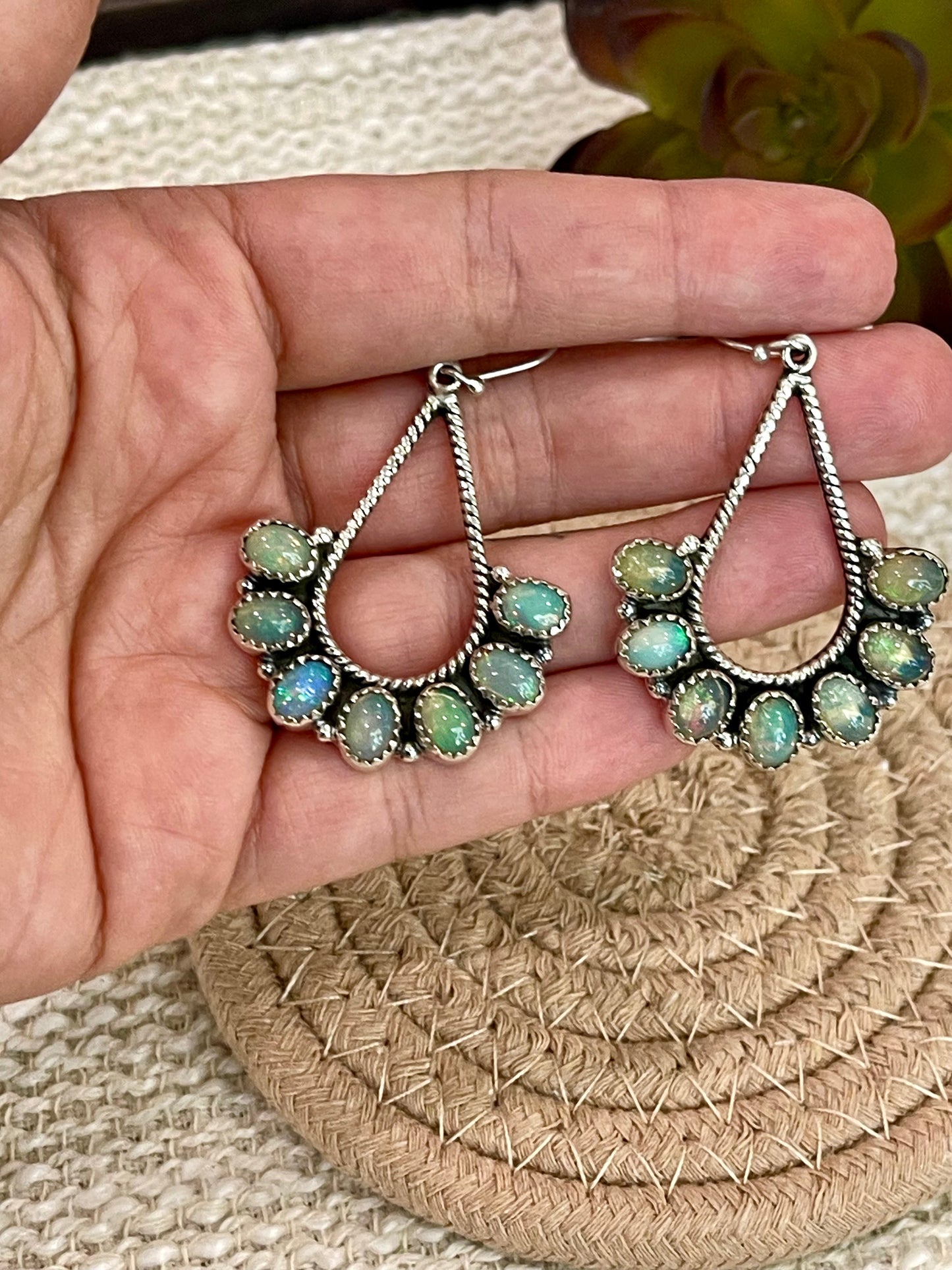 Handmade Light Blue Opal & Sterling Silver Dangle Earrings