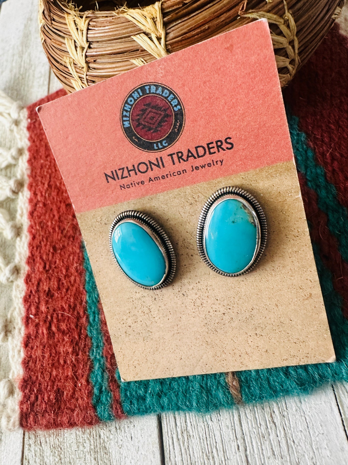 Handcrafted Turquoise & Sterling Silver Post Earrings by Wydell Billie