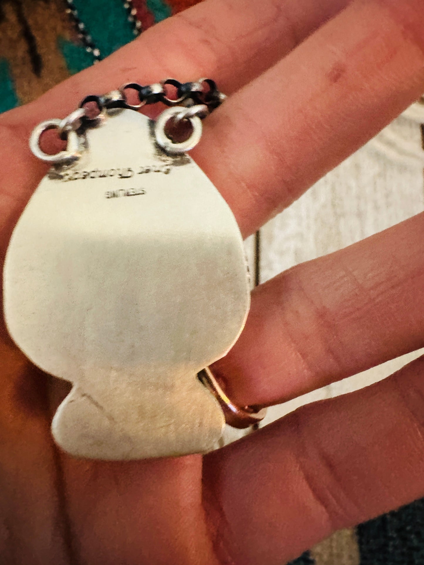 Handcrafted Sterling Silver & Multi Stone Inlay Spade Necklace
