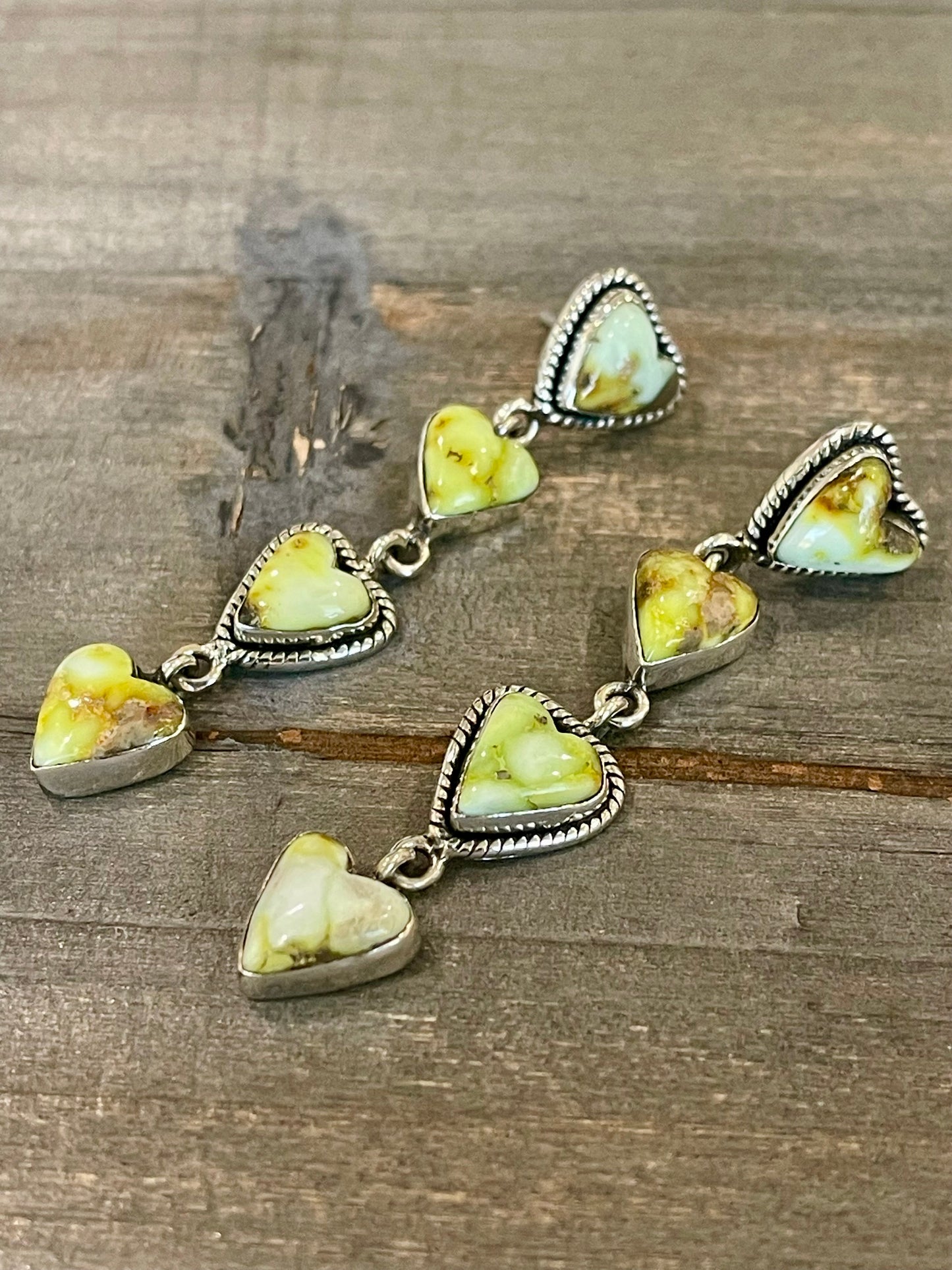 Handmade Palomino and Sterling Silver Dangle Heart Earrings