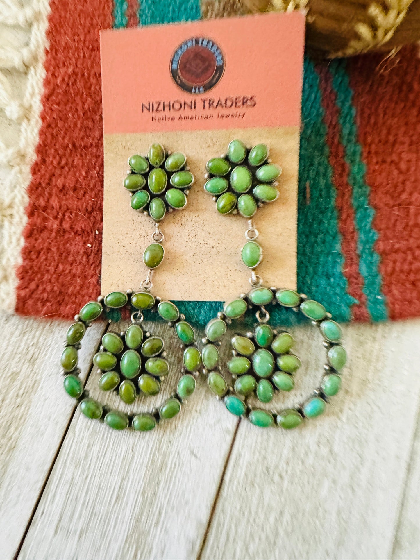 Handcrafted Sterling Silver & Turquoise Cluster Dangle Earrings by Anthony Skeets