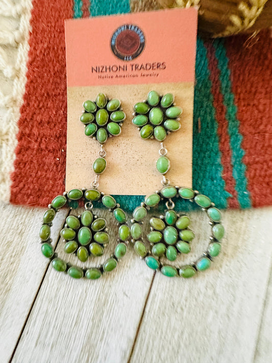 Handcrafted Sterling Silver & Turquoise Cluster Dangle Earrings by Anthony Skeets