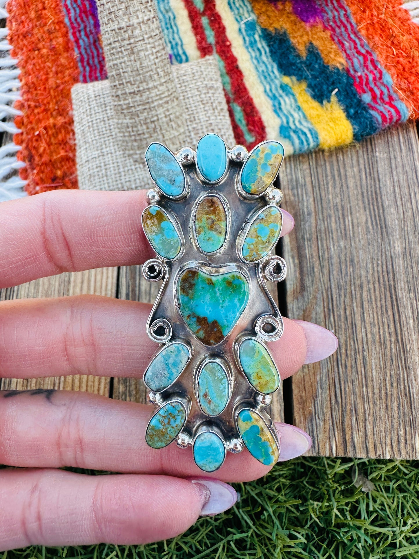 Handcrafted Turquoise & Sterling Silver Adjustable Heart Ring by Jacqueline Silver