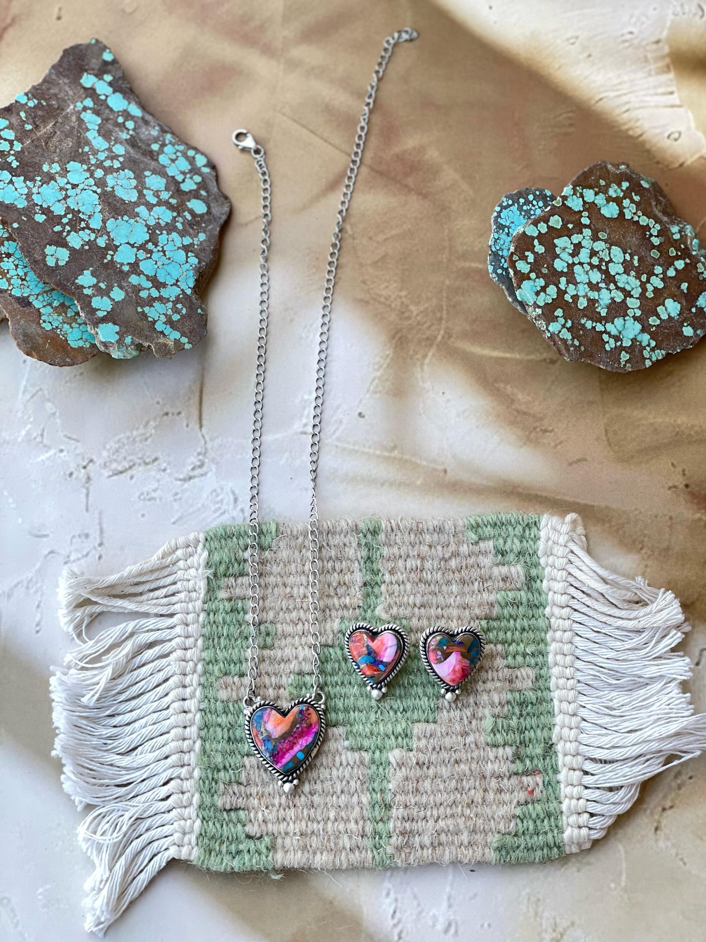 Handmade Sterling Silver & Pink Dream Mojave Necklace Set