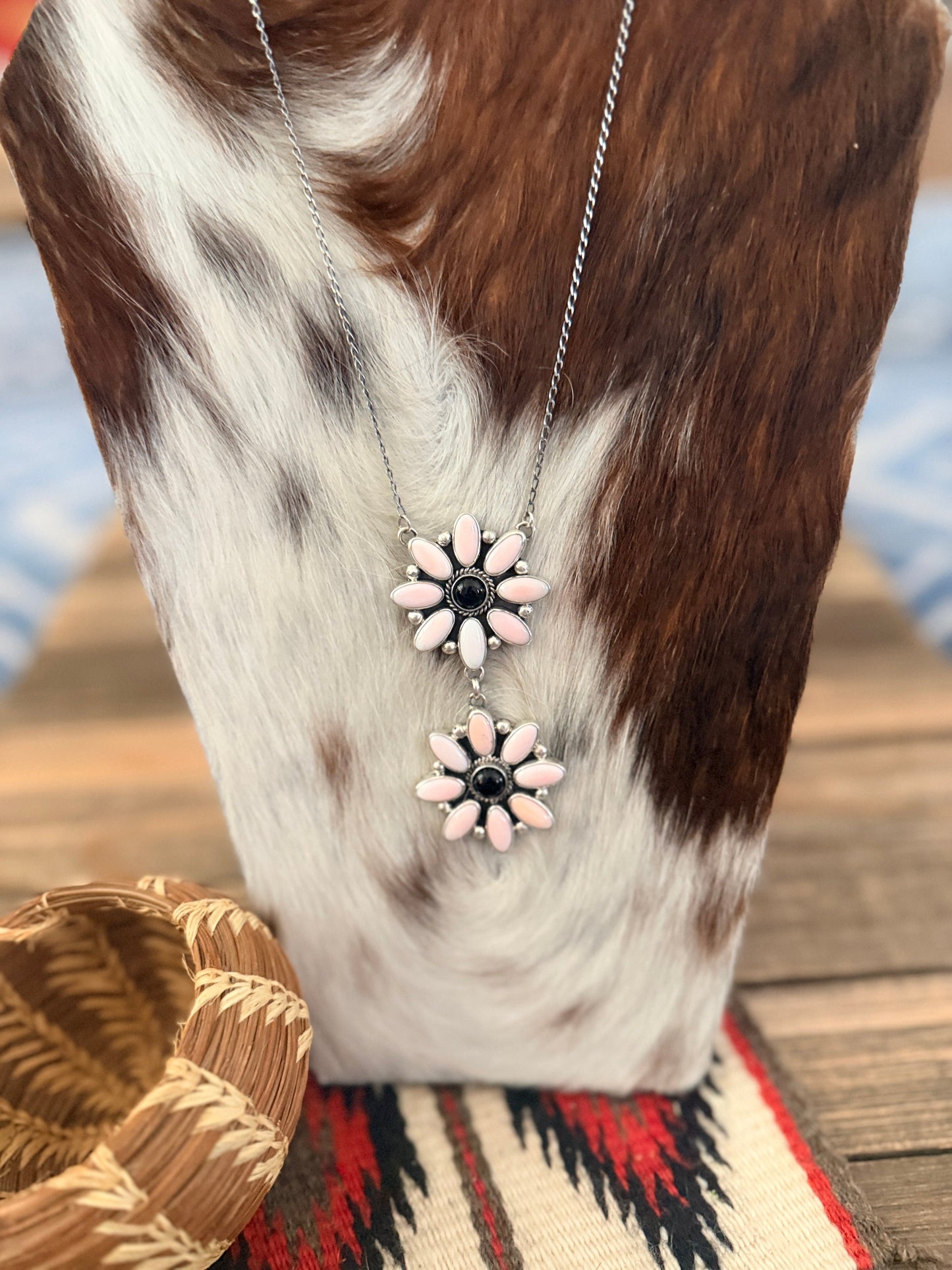 Handcrafted Queen Pink Conch, Onyx & Sterling Silver Necklace