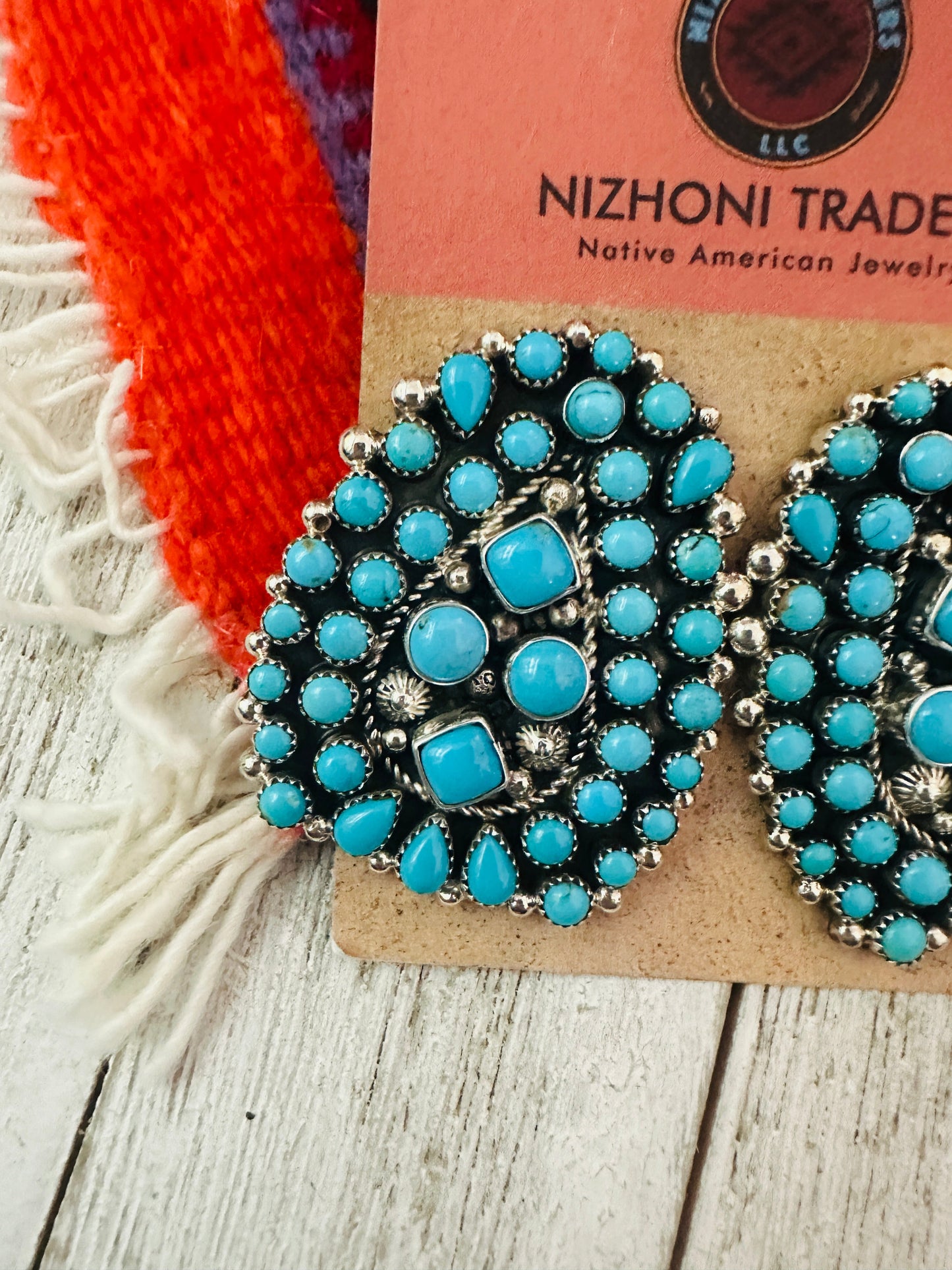 Handcrafted Sleeping Beauty Turquoise & Sterling Silver Cluster Post Earrings
