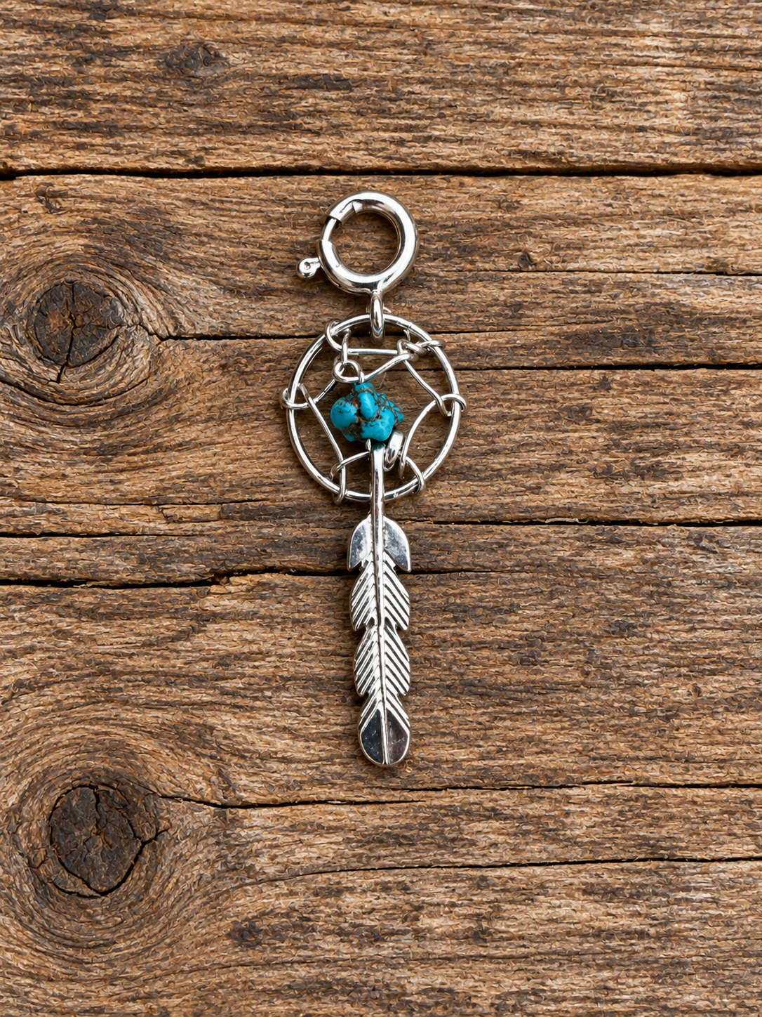 Handcrafted Sterling Silver Turquoise Dream Catcher Charm