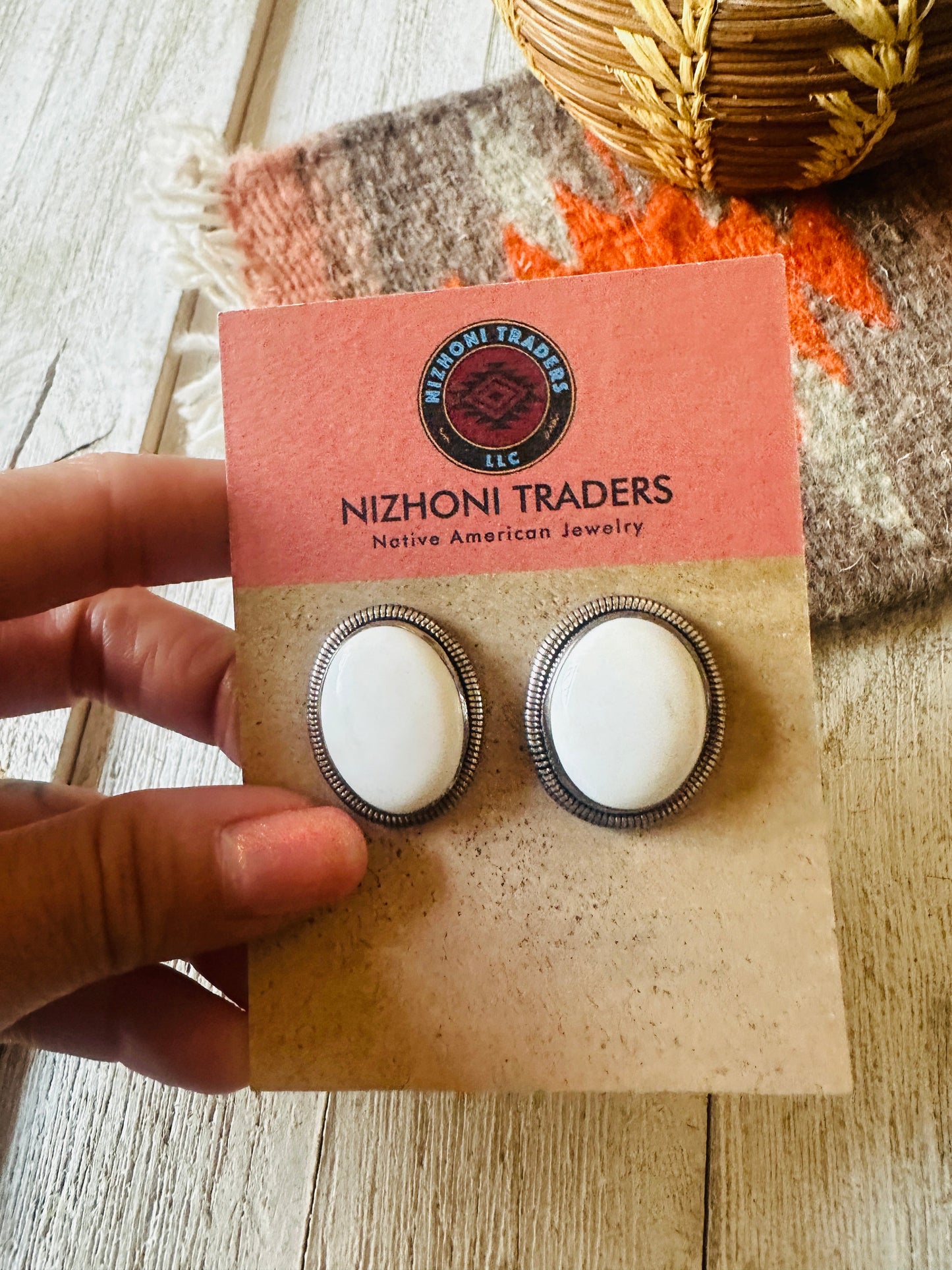 Handcrafted White Buffalo & Sterling Silver Post Earrings