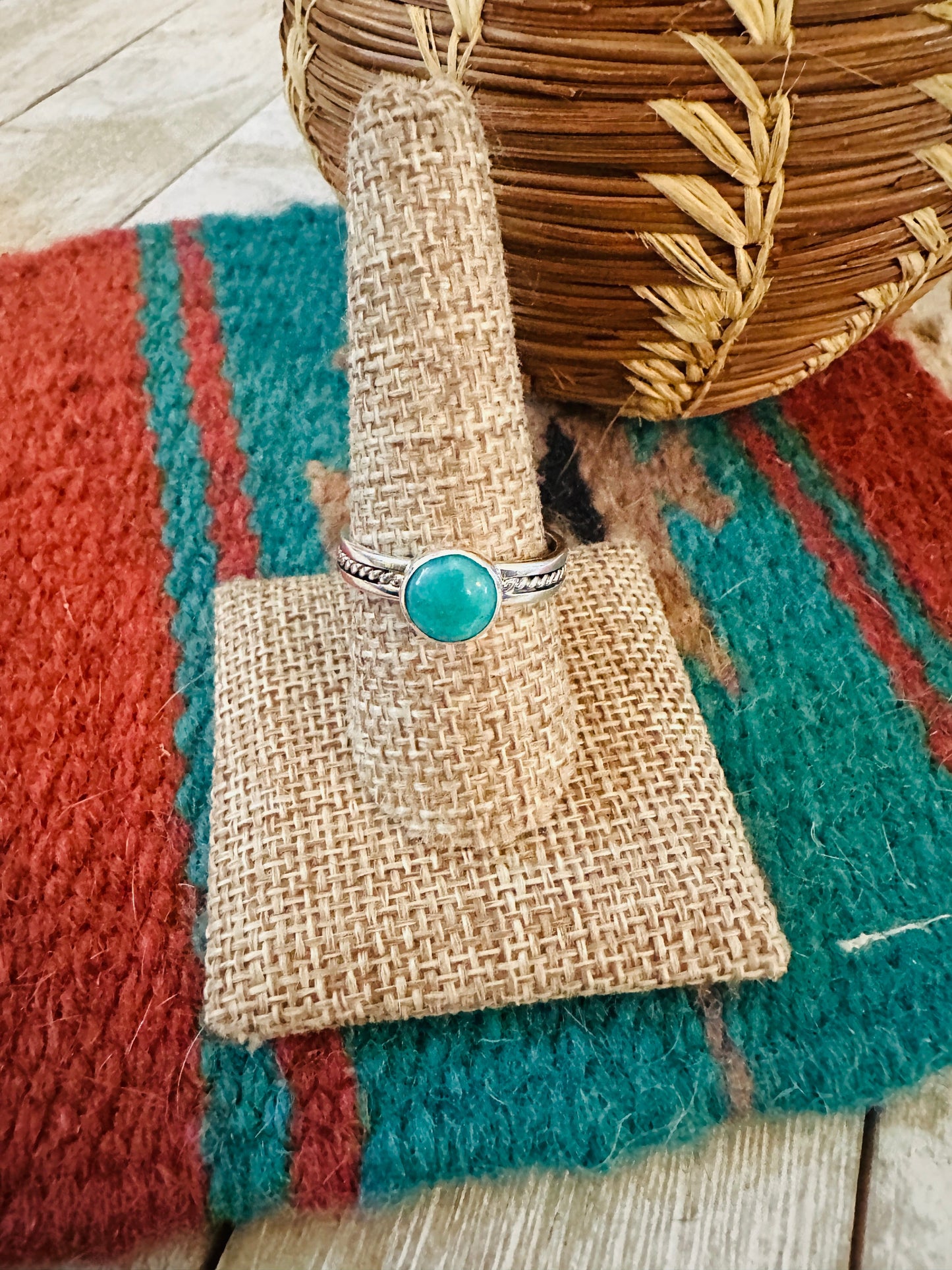 Handcrafted Turquoise & Sterling Silver Ring Size 9.5