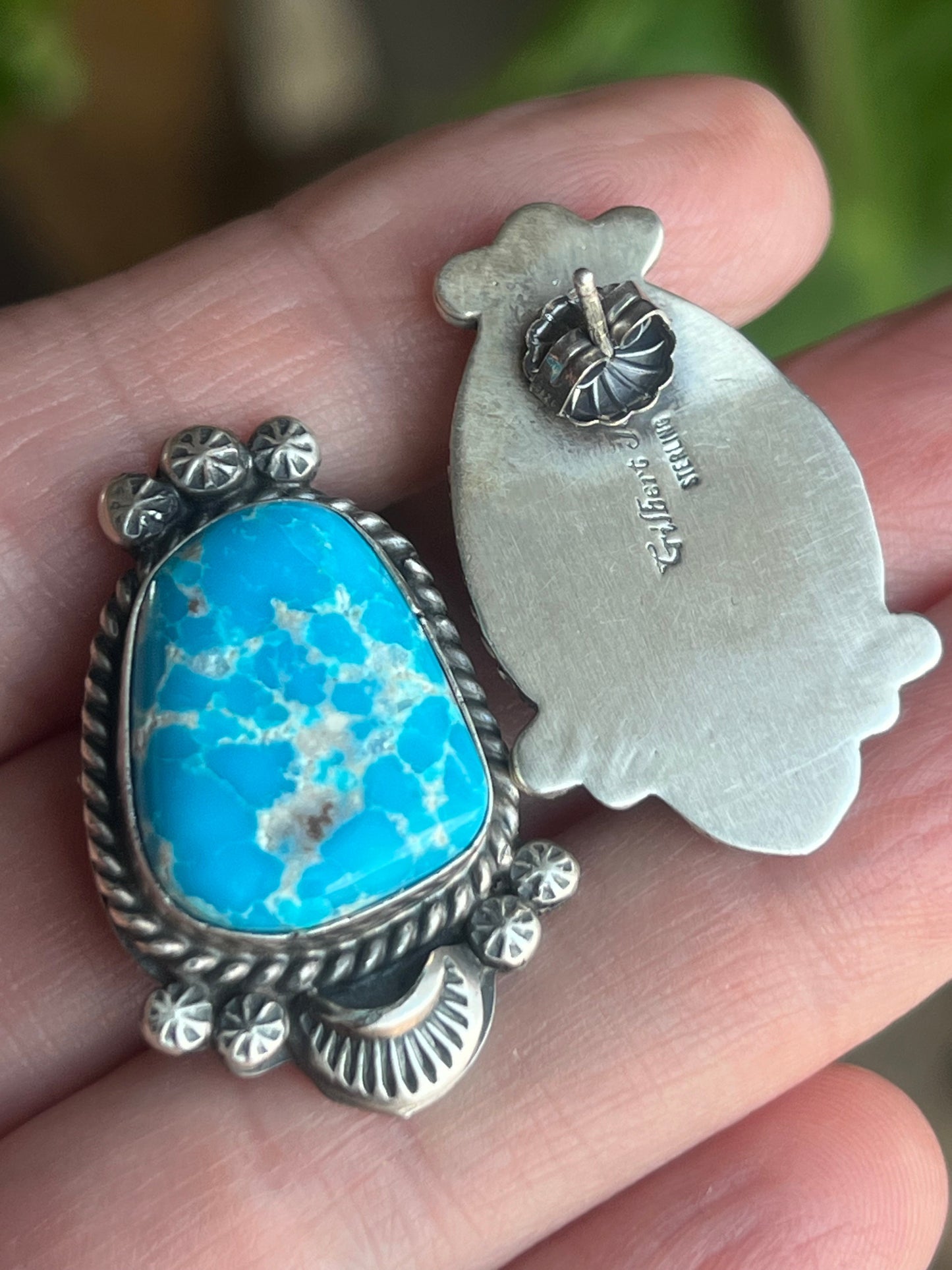Handcrafted Stellar Sterling Silver and Whitewater Turquoise  Necklace and Earrings Set by Gilbert Tom
