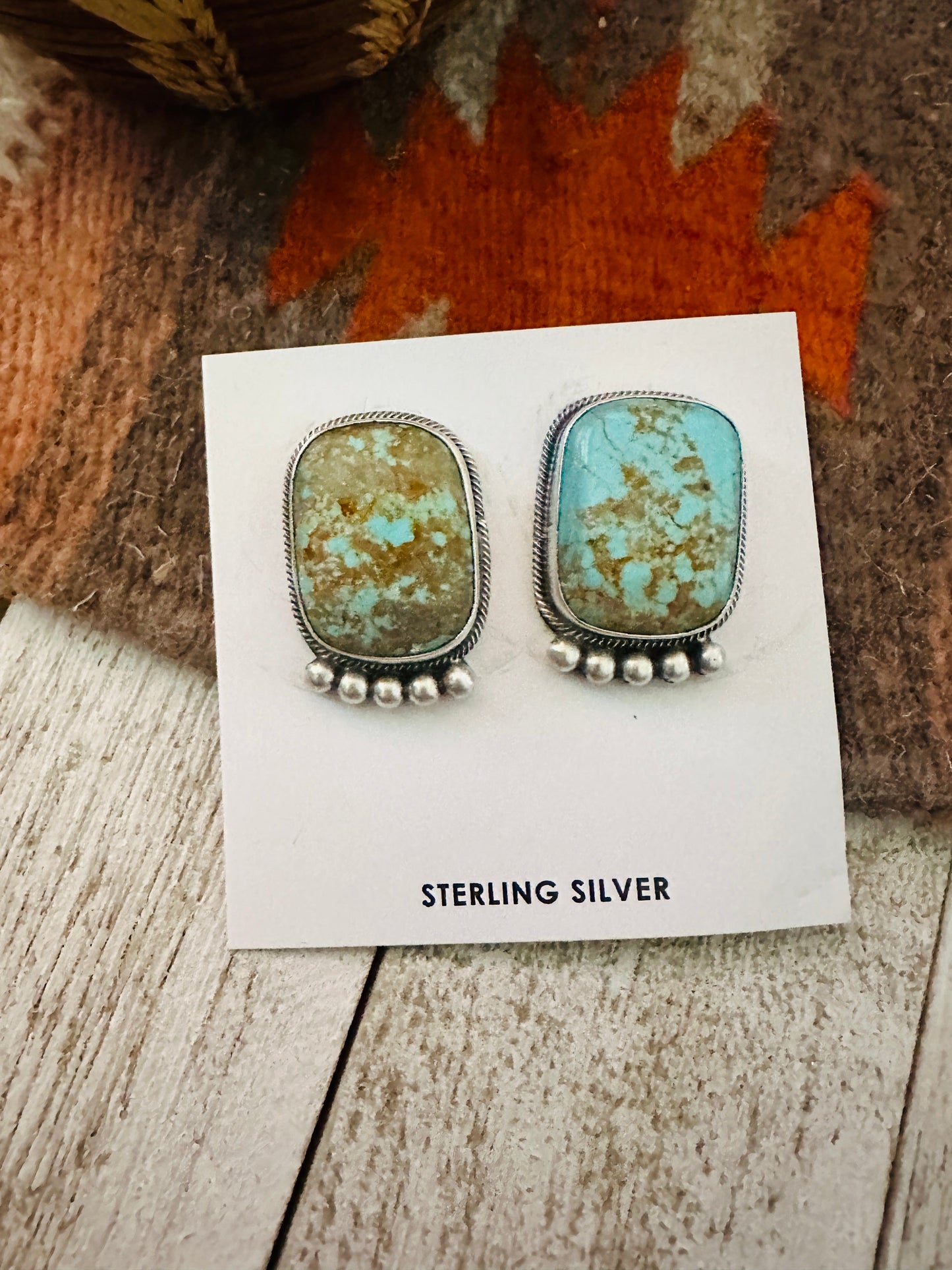 Navajo Number 8 Turquoise and Sterling Silver Post Earrings