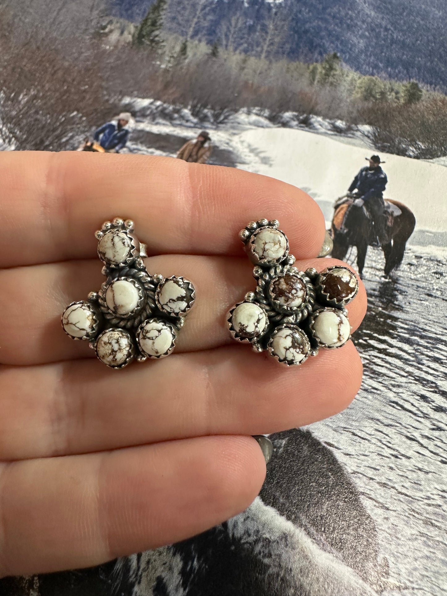 Wild Flower Whisper Wild Horse and Sterling Silver Handmade Post Earrings
