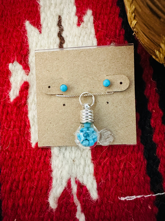 Handcrafted Sleeping Beauty Turquoise & Sterling Silver Fish Necklace Set