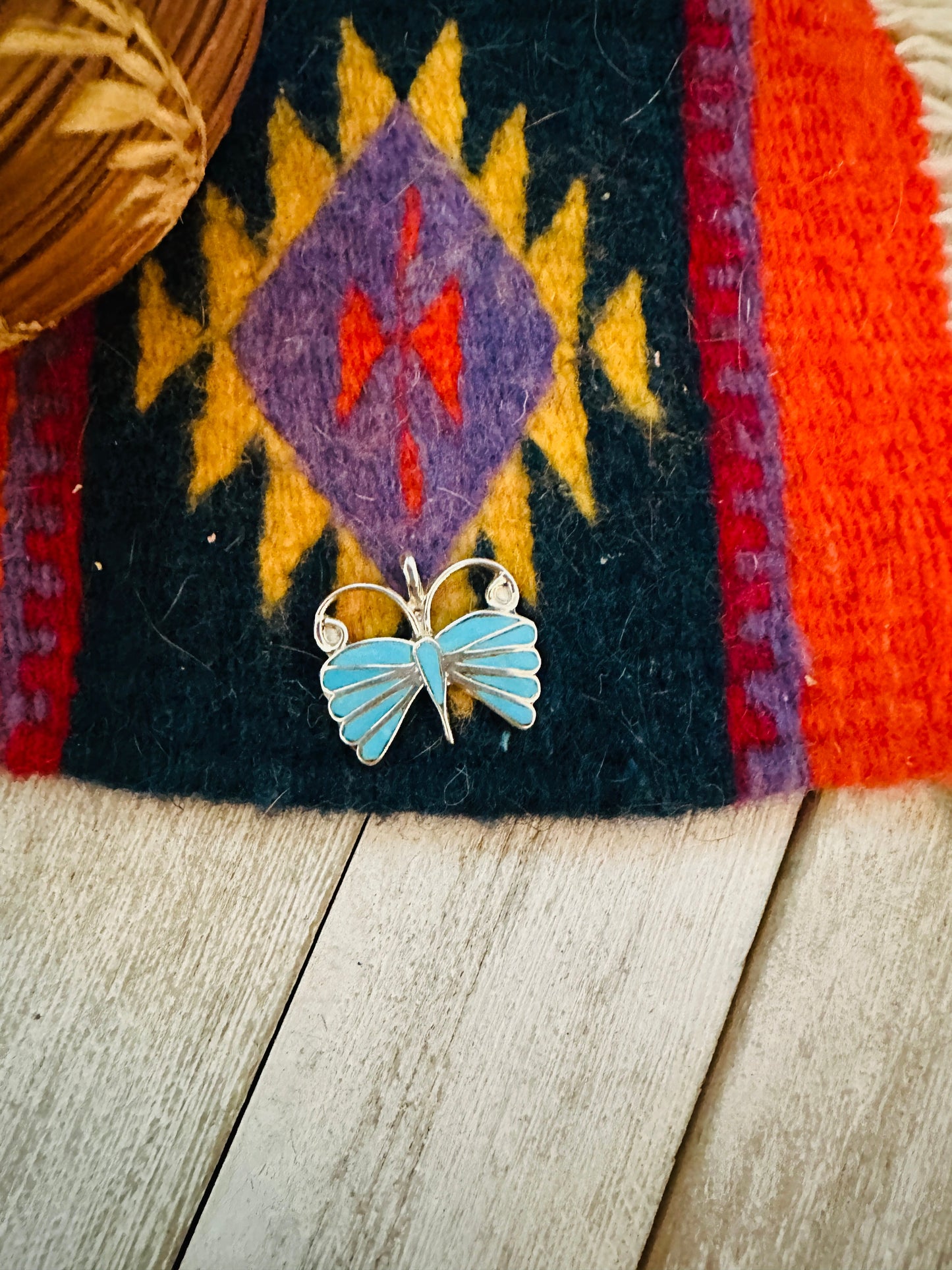 Handcrafted Sterling Silver & Turquoise Inlay Butterfly Pendant