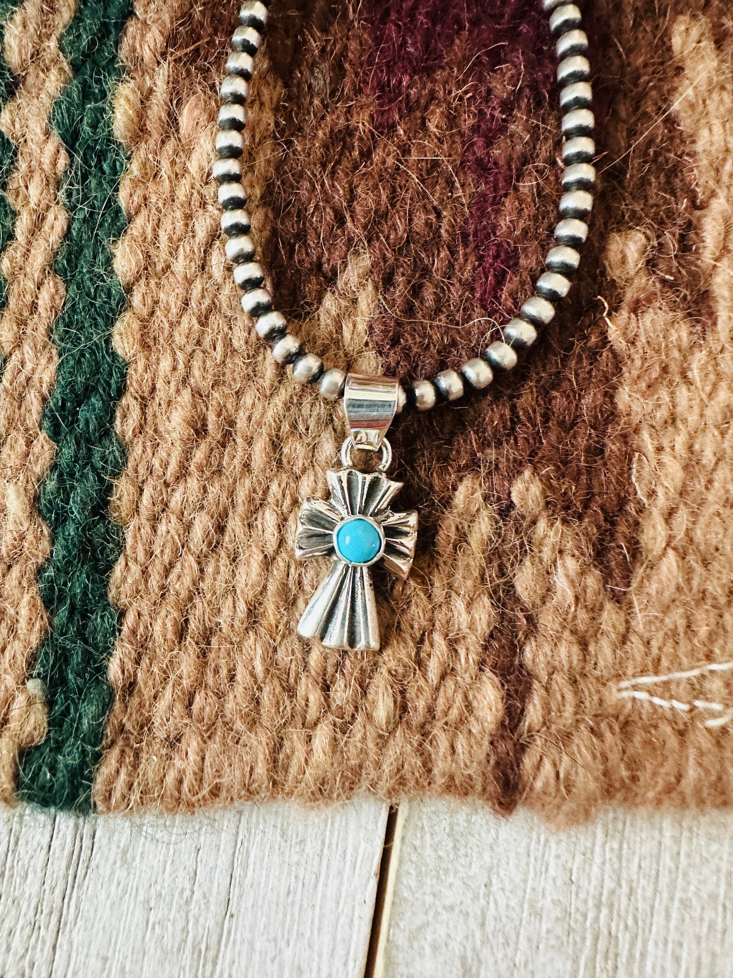 Handcrafted Turquoise & Sterling Silver Mini Cross Pendant