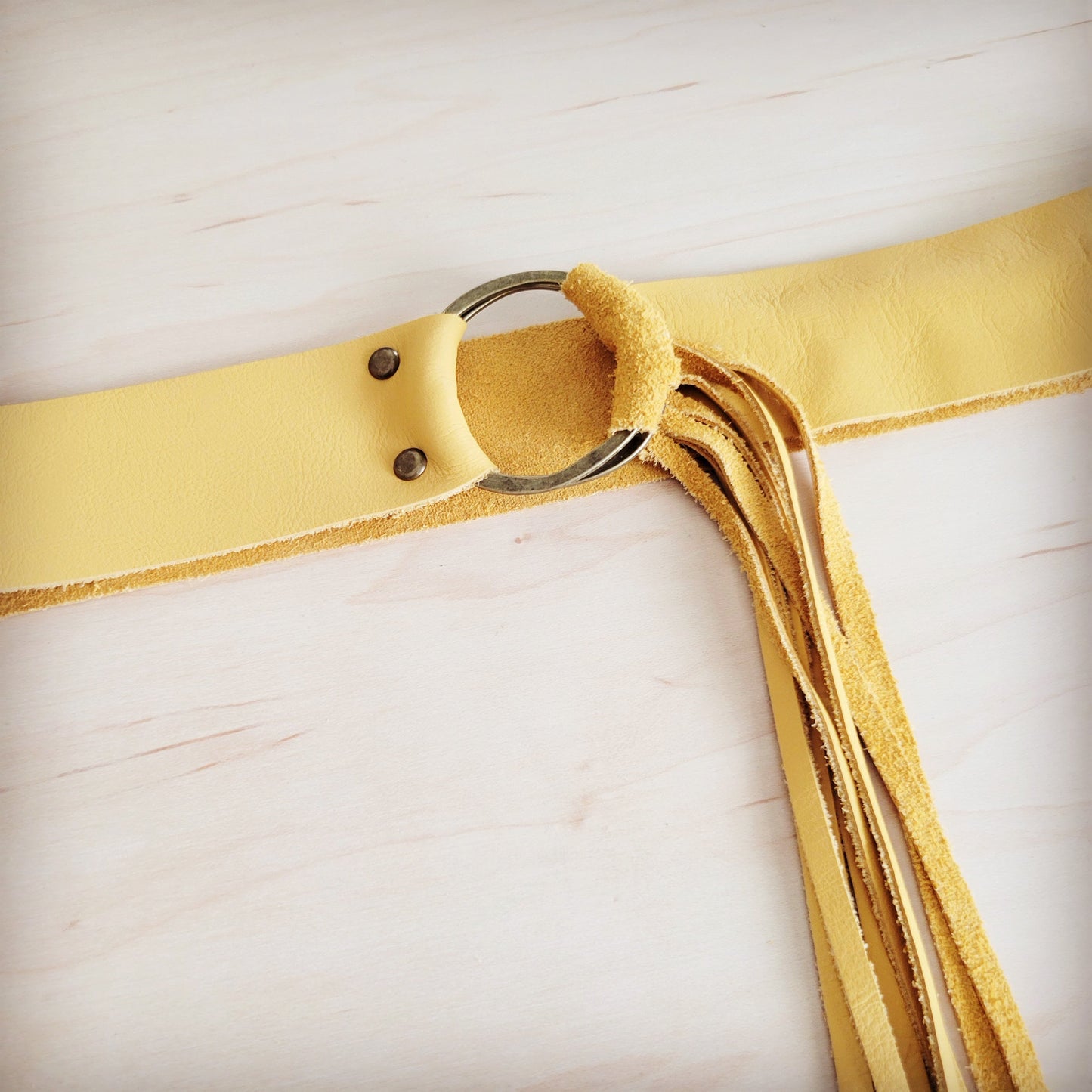 Mustard Leather Belt with Leather Fringe Closure 908t