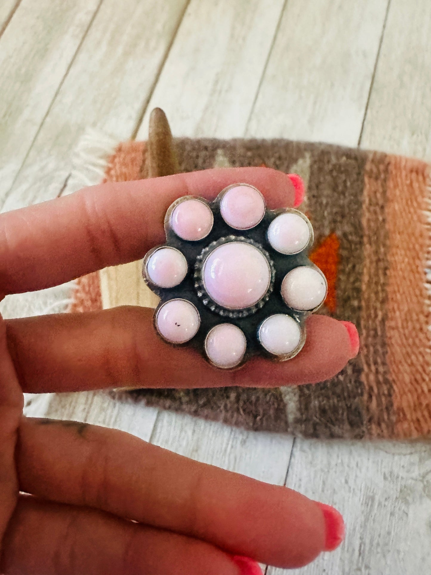 Handcrafted Sterling Silver & Queen Pink Conch Cluster Ring