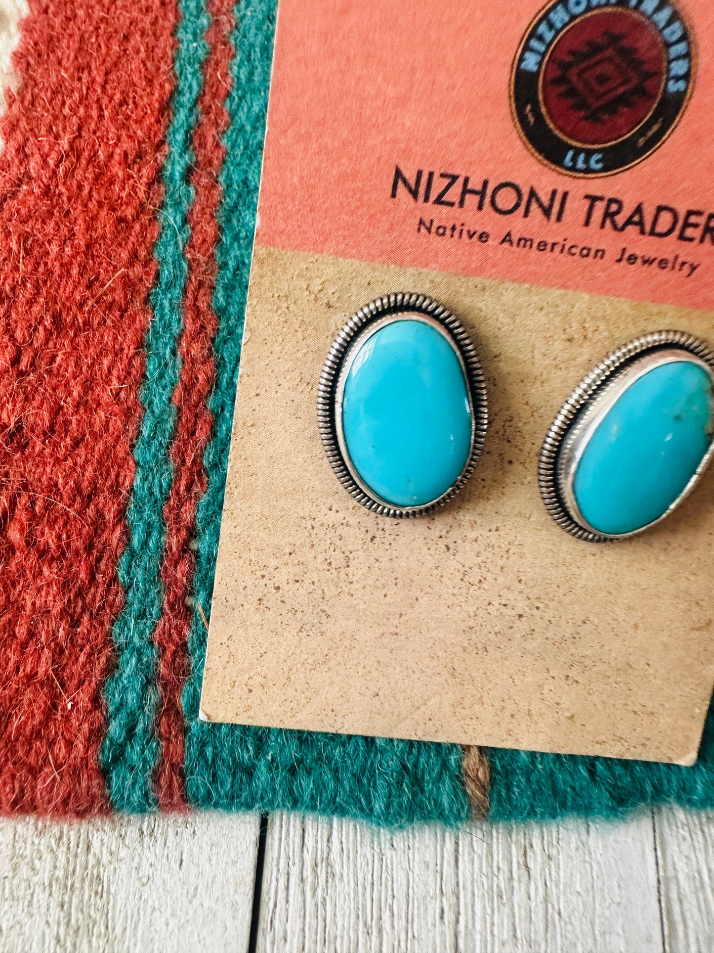 Handcrafted Turquoise & Sterling Silver Post Earrings by Wydell Billie