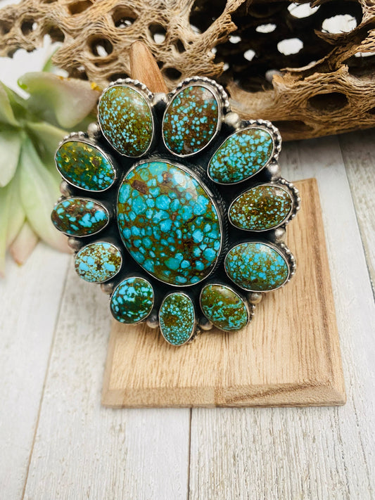 Handcrafted Kingman Web Turquoise & Sterling Silver Ring Size 7.5 By Kathleen Chavez