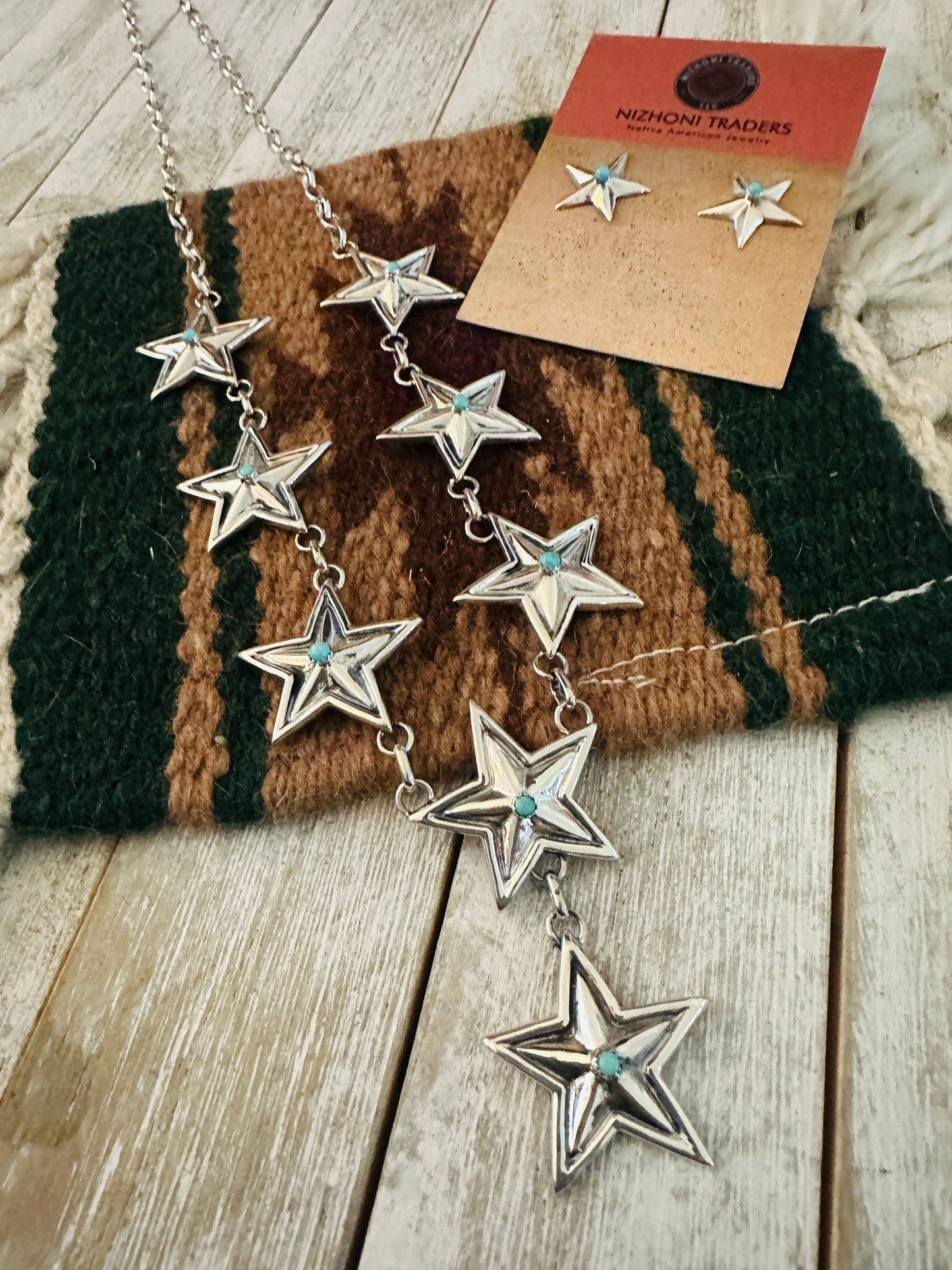Handcrafted Turquoise & Sterling Silver Star Necklace Set