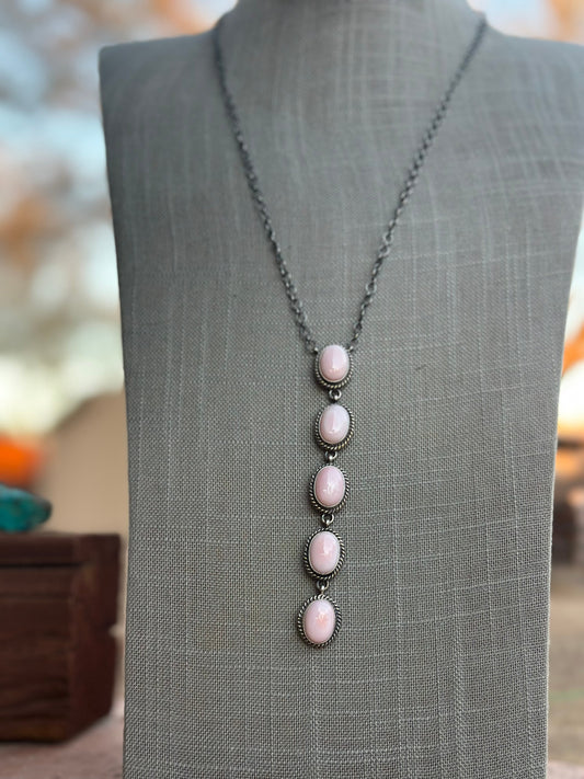 Handcrafted Queen Pink Conch & Sterling Silver 5 Oval Drop Necklace