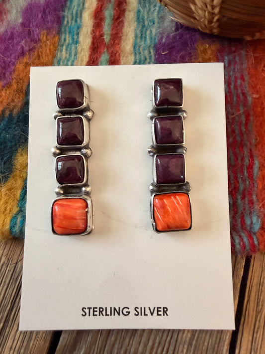 Handcrafted Spiny Oyster And Sterling Silver Dangle Earrings