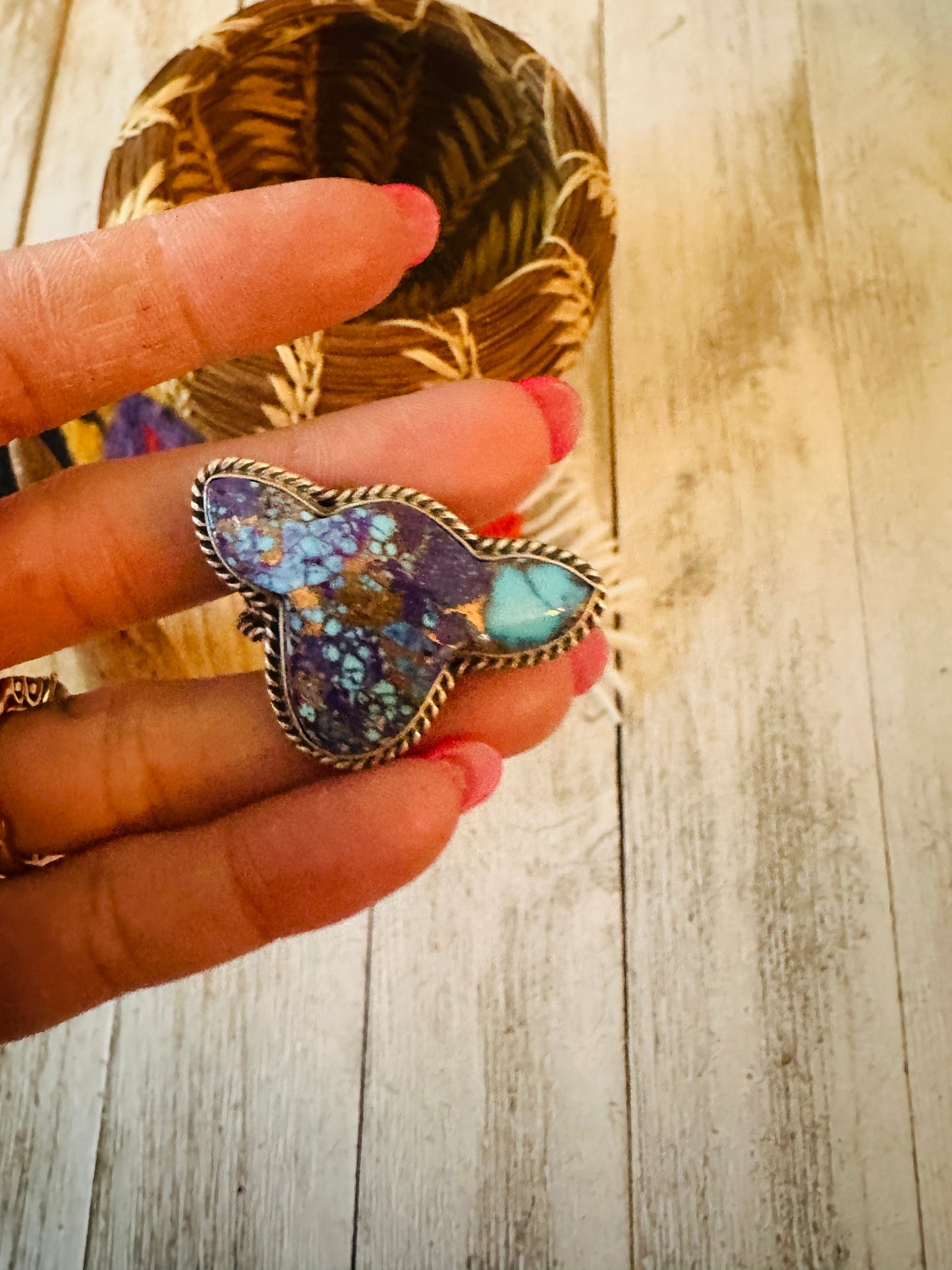 Handcrafted Purple Mojave & Sterling Silver Bullhead Adjustable Ring