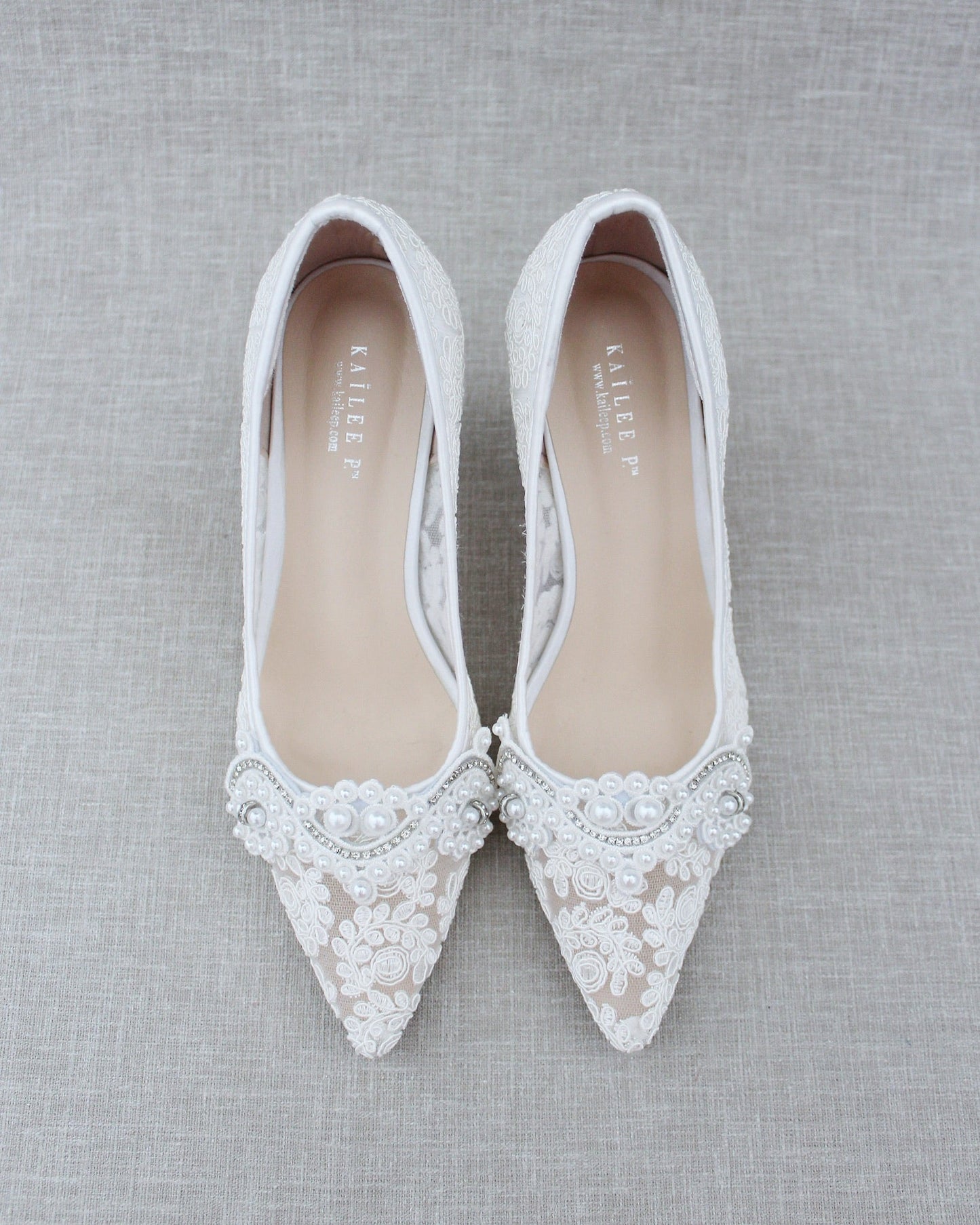 Lace Wedding Heels with Pearl Detail