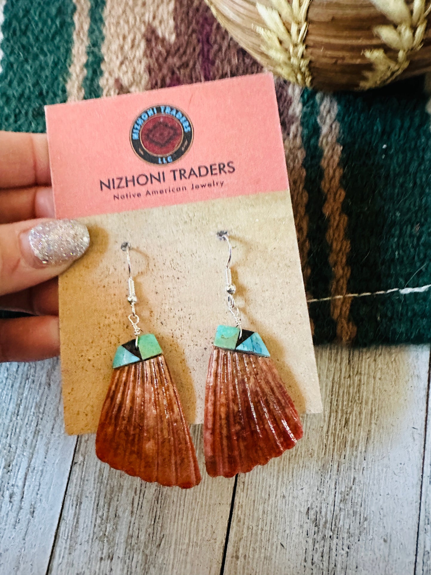 Handcrafted Shell & Turquoise Feather Dangle Earrings
