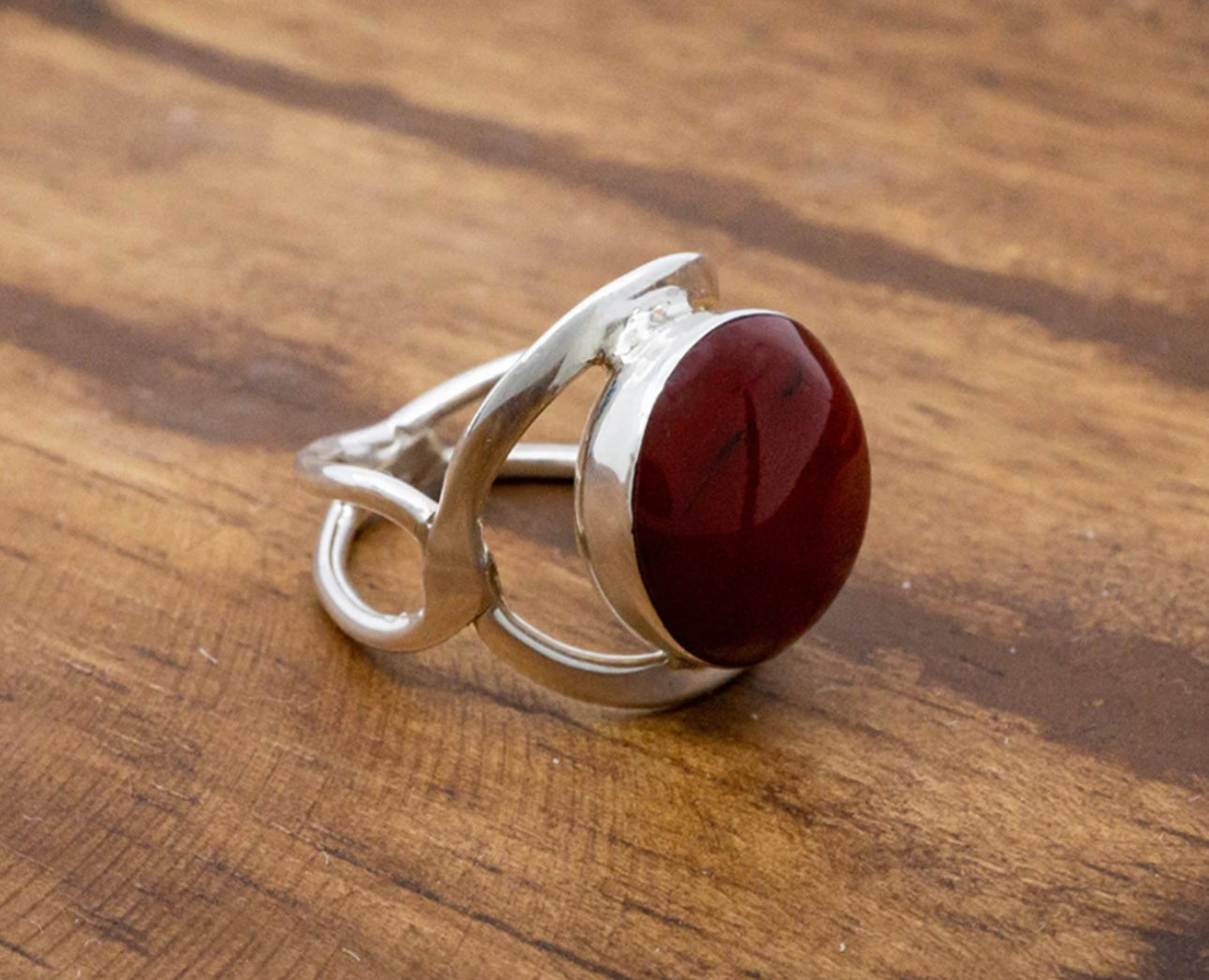 Round Frame Red Jasper Sterling Silver Ring