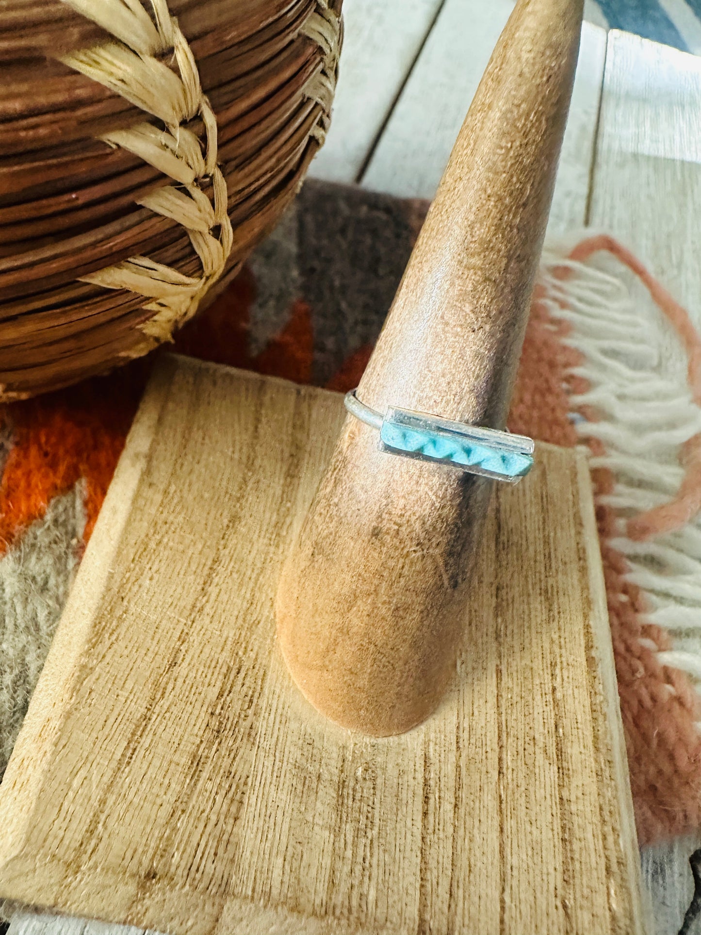 Handcrafted Turquoise & Sterling Silver Bar Band Ring