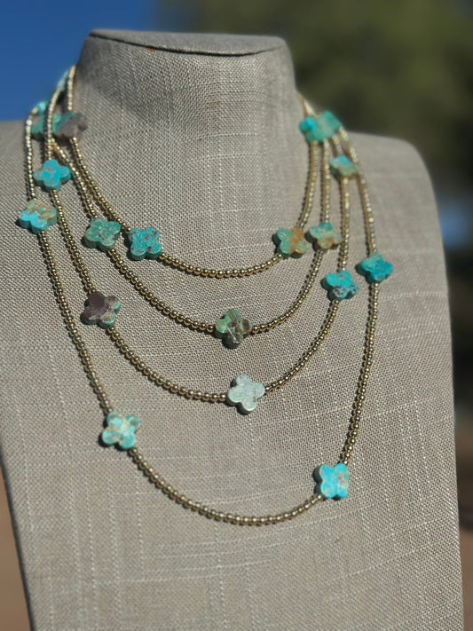 Cle’vara Turquoise, Gold & Sterling Silver Beaded Necklace