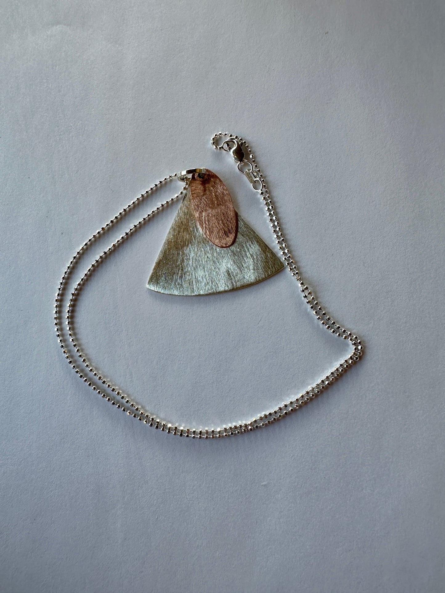 Scoured Copper & Silver Shapes Pendant Necklace