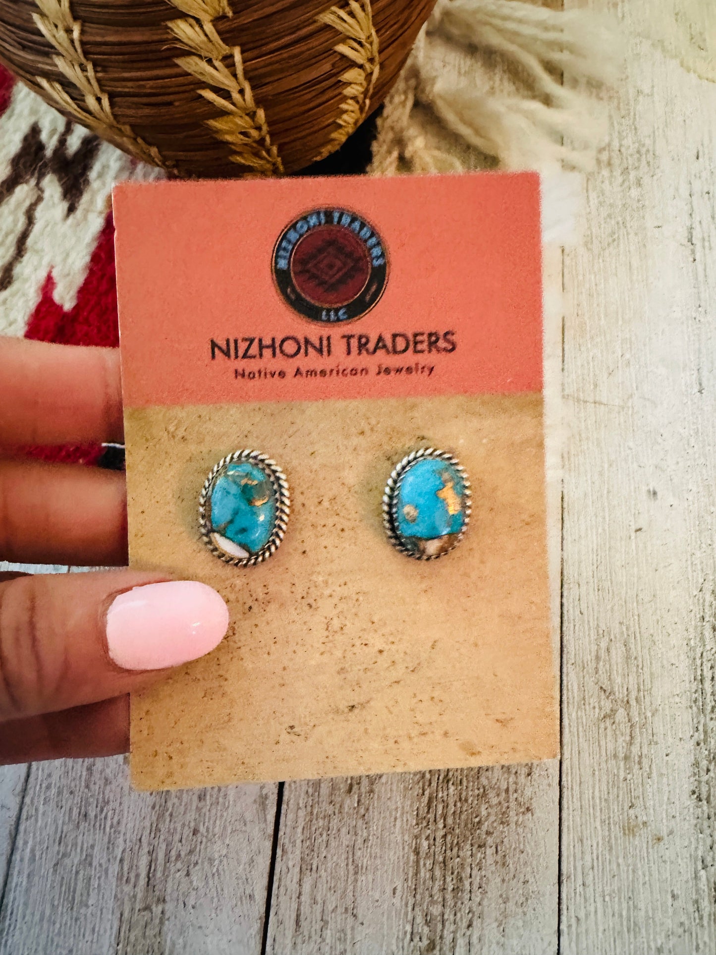 Handcrafted Sterling Silver & Spice Blue Mojave Stud Earrings
