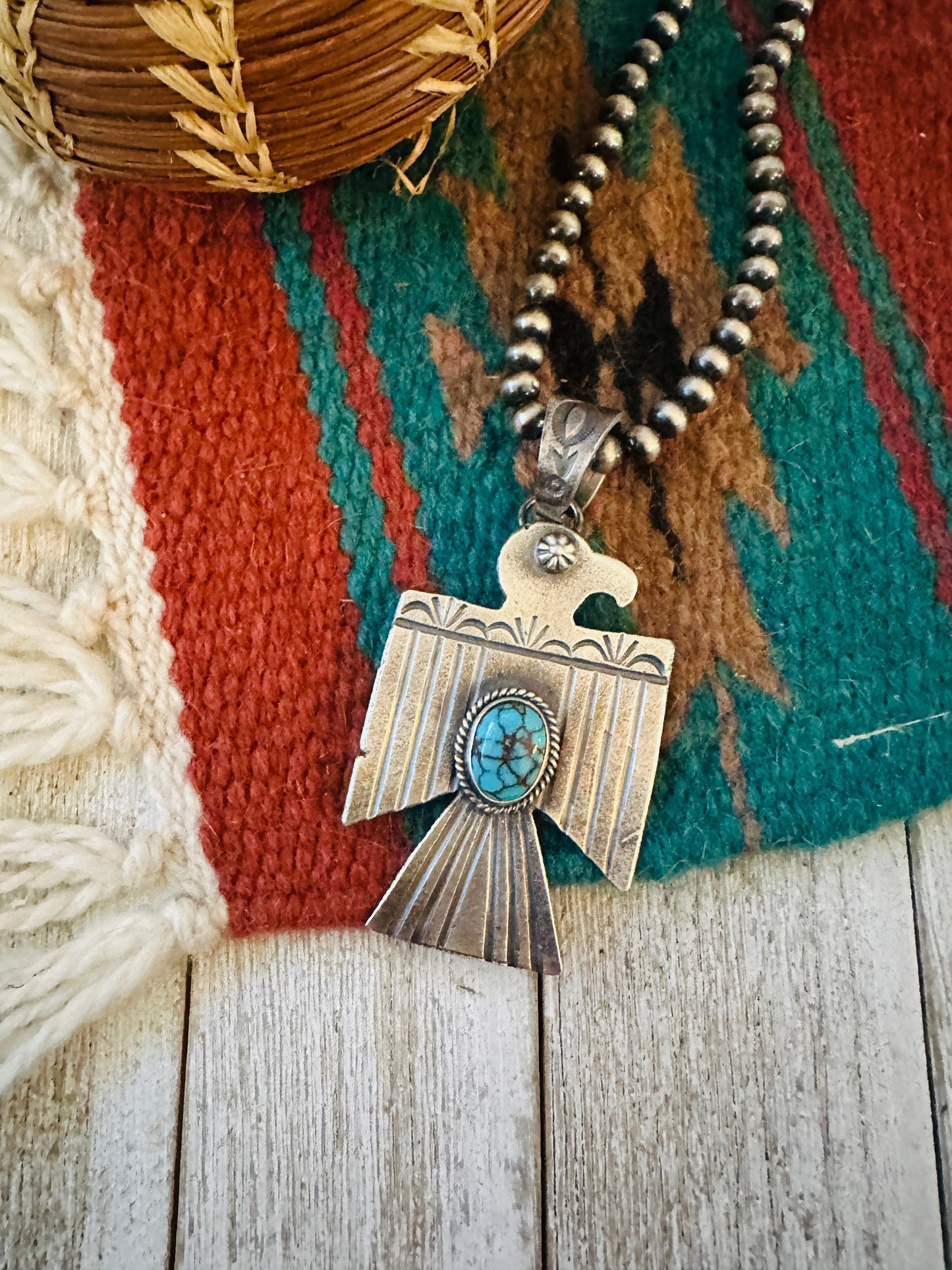 Handcrafted Sterling Silver & Turquoise Thunderbird Pendant by Kevin Billah