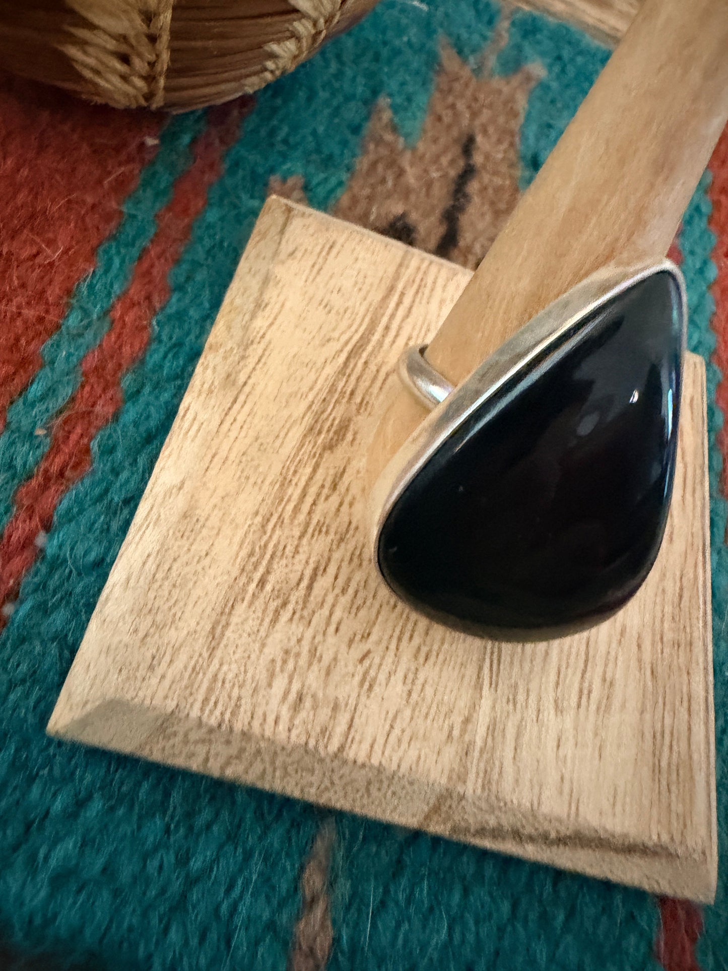 Handcrafted Black Onyx & Sterling Silver Ring Size 9.5