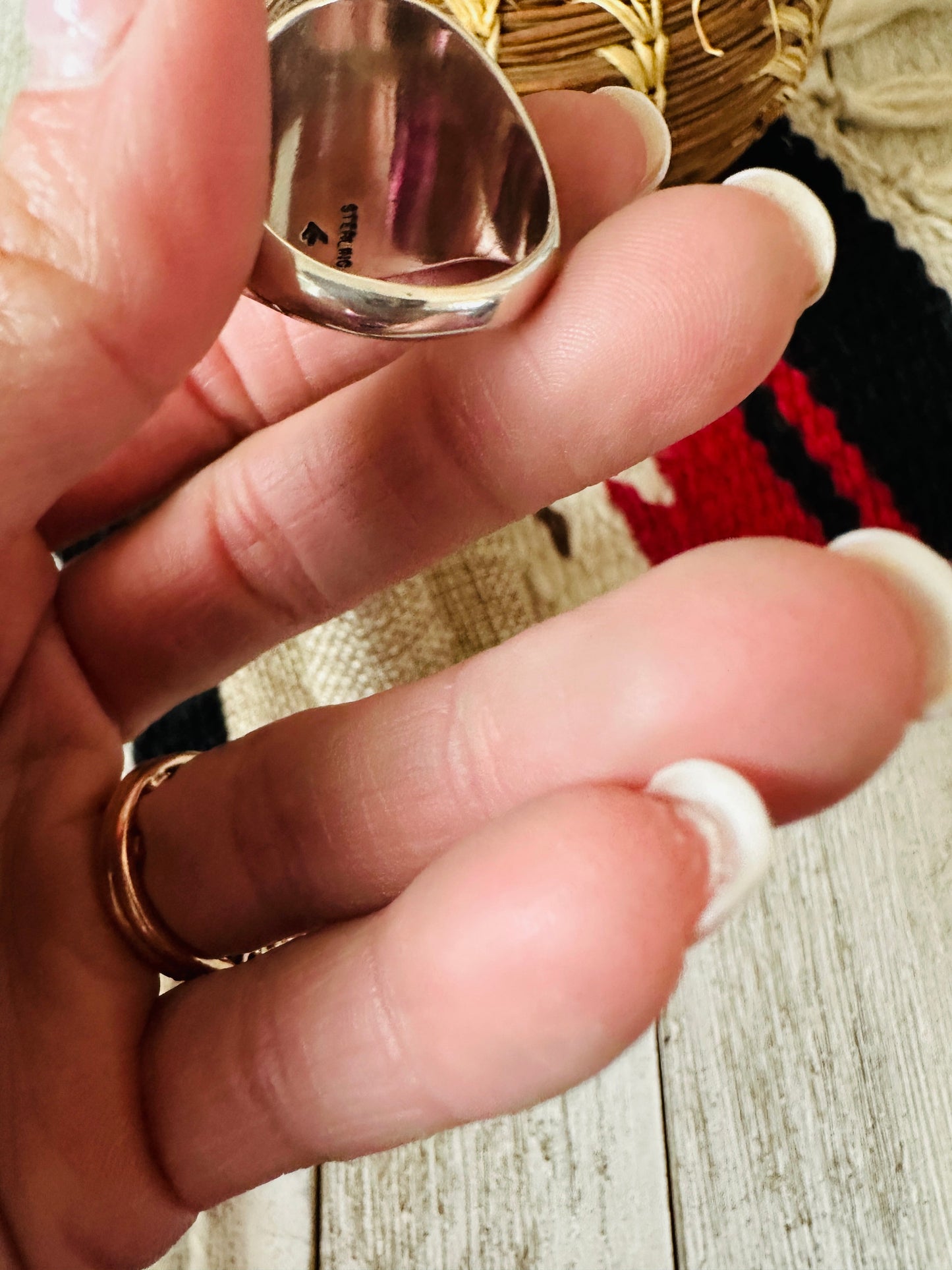 Handcrafted Turquoise & Sterling Silver Cigar Band Ring Size 9.5
