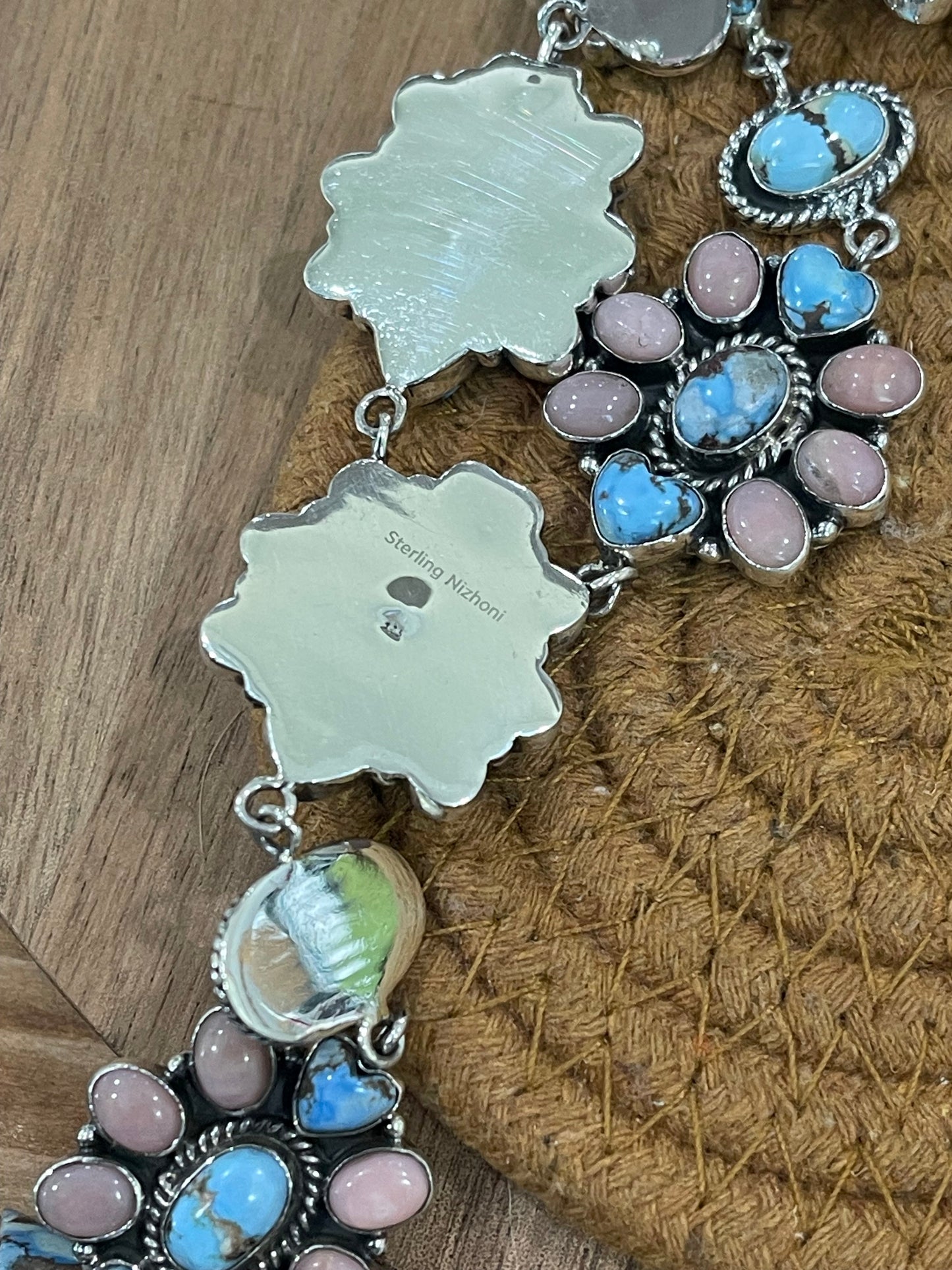 Handmade Sterling Silver, Golden Hills & Pink Conch Lariat Necklace