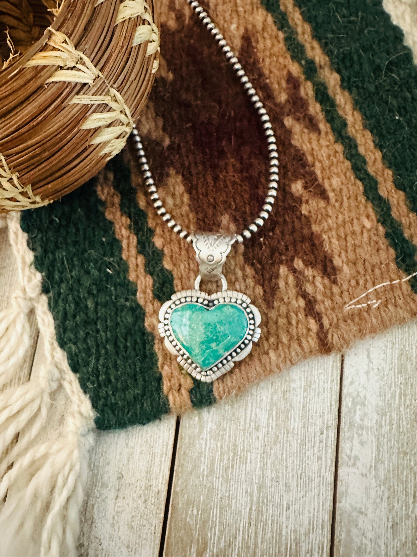 Handmade Turquoise & Sterling Silver Heart Pendant