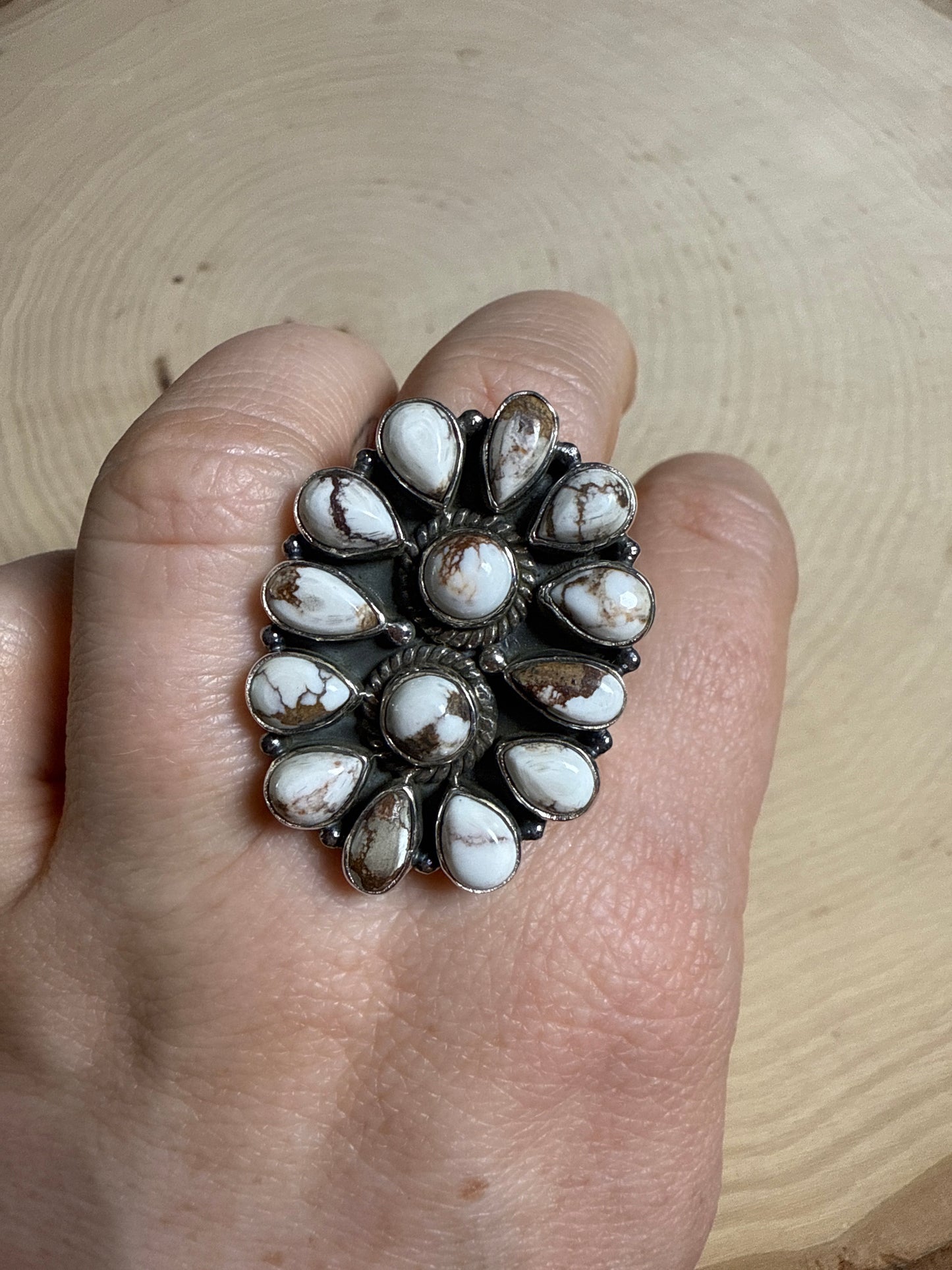 Handmade Wild Horse & Sterling Adjustable Cluster Ring