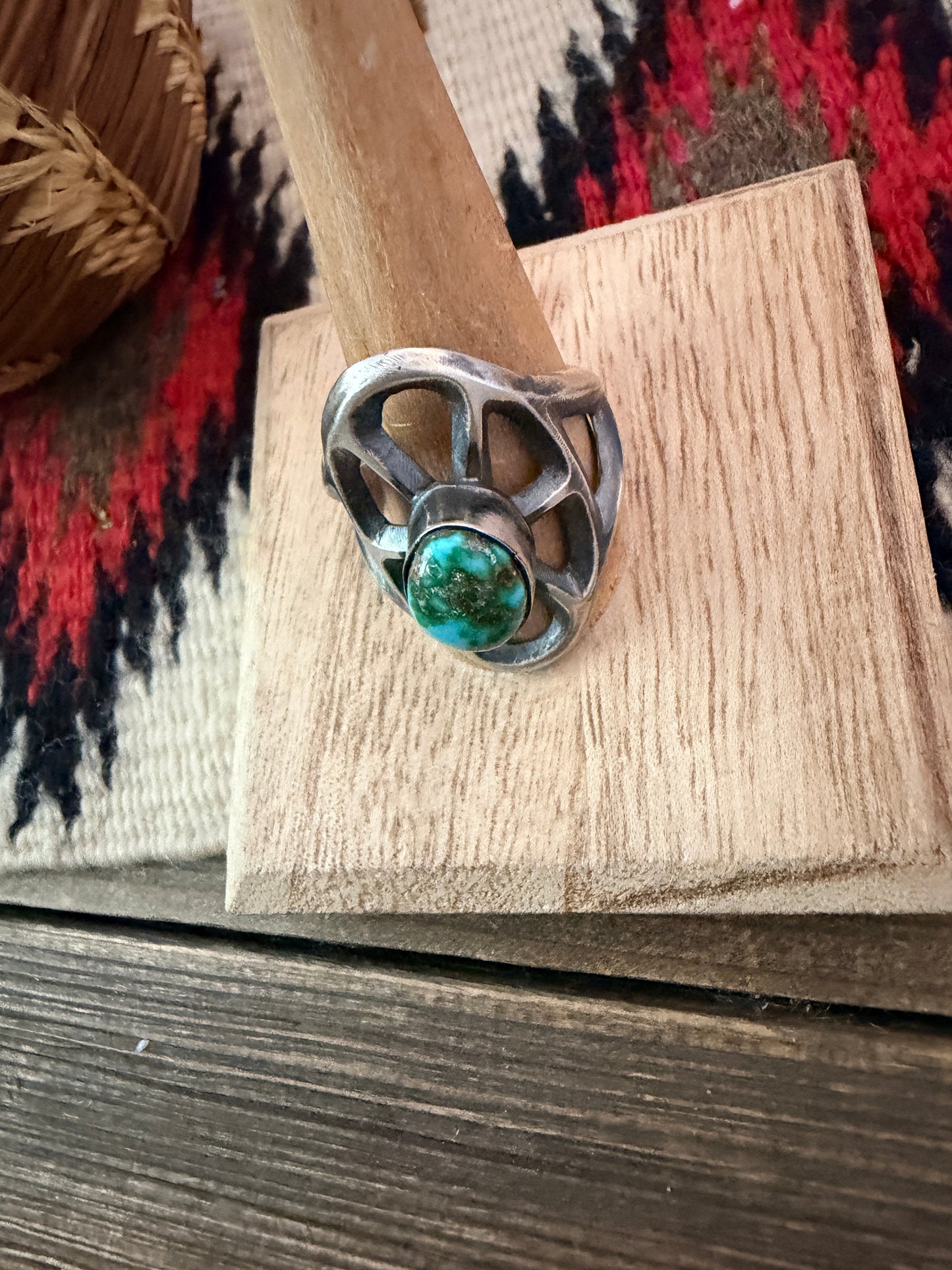 Handcrafted Sonoran Mountain Turquoise and Sterling Silver Ring size 12 by Chimney Butte