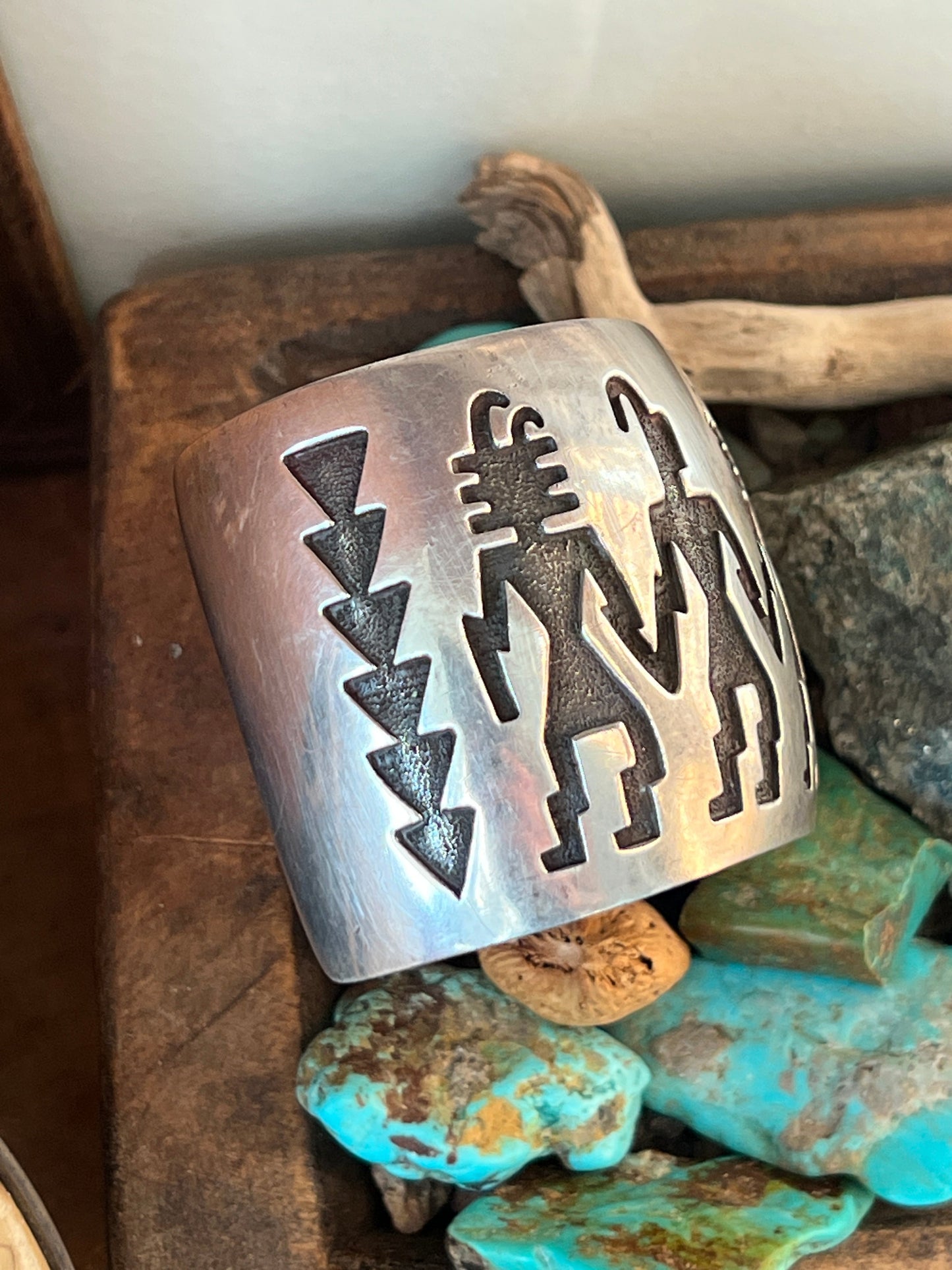 Handcrafted Vintage Sterling Silver Petroglyph Cuff