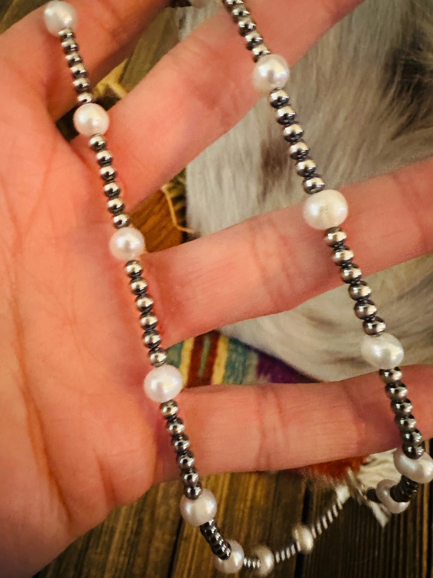 Handcrafted Freshwater Pearl & Sterling Silver 16” Beaded Necklace