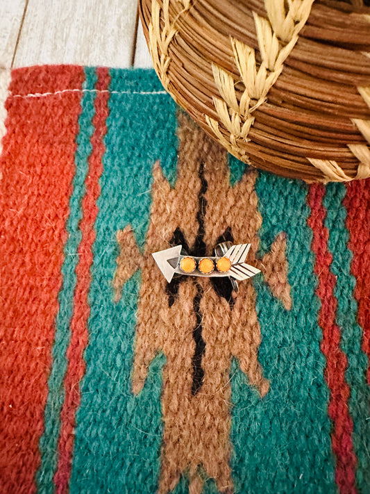 Handcrafted Orange Spiny & Sterling Silver Arrow Ear Cuff