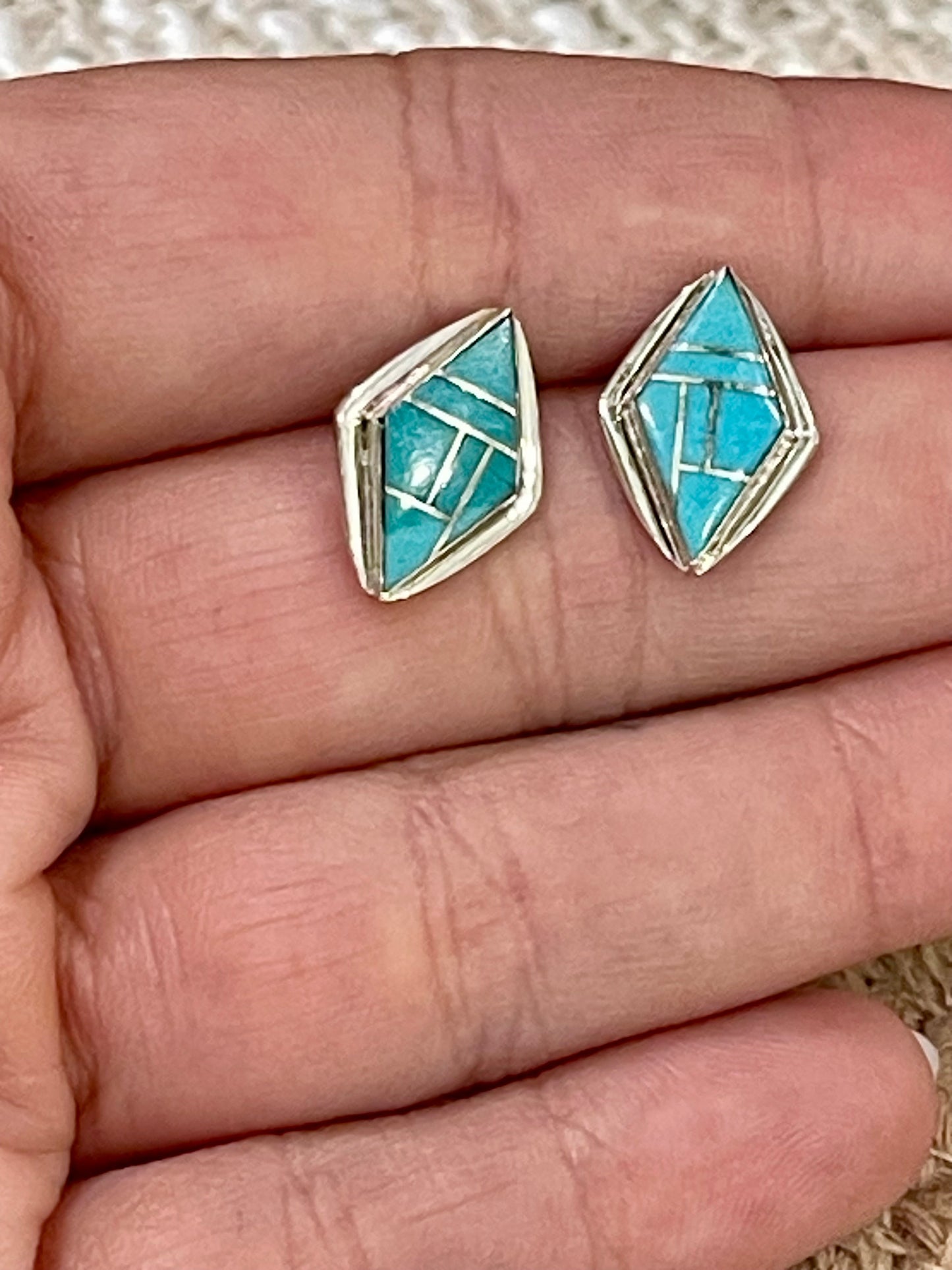 Gorgeous Handmade Turquoise & Sterling Silver Stud Earrings